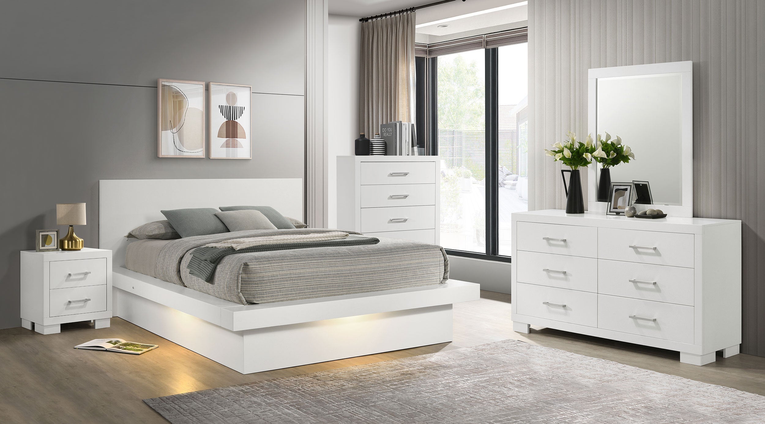 Jessica 4-piece Queen LED Bedroom Set Cream White