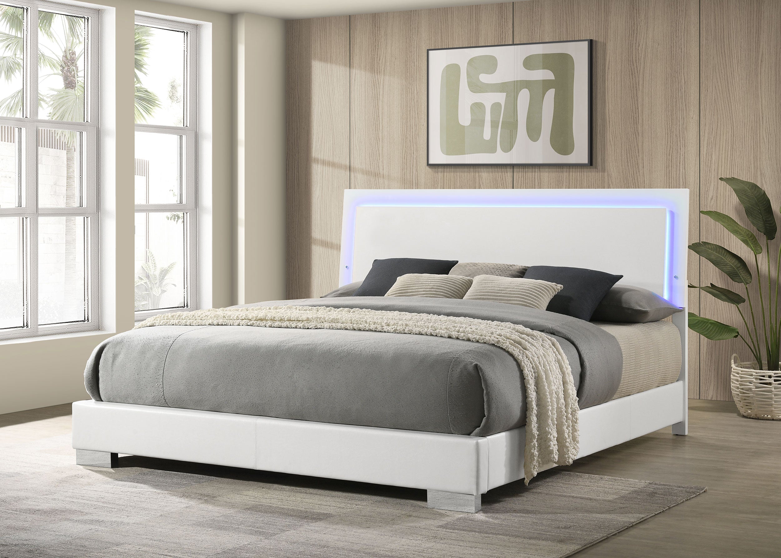 Felicity  Panel Bed with LED Lighting Glossy White