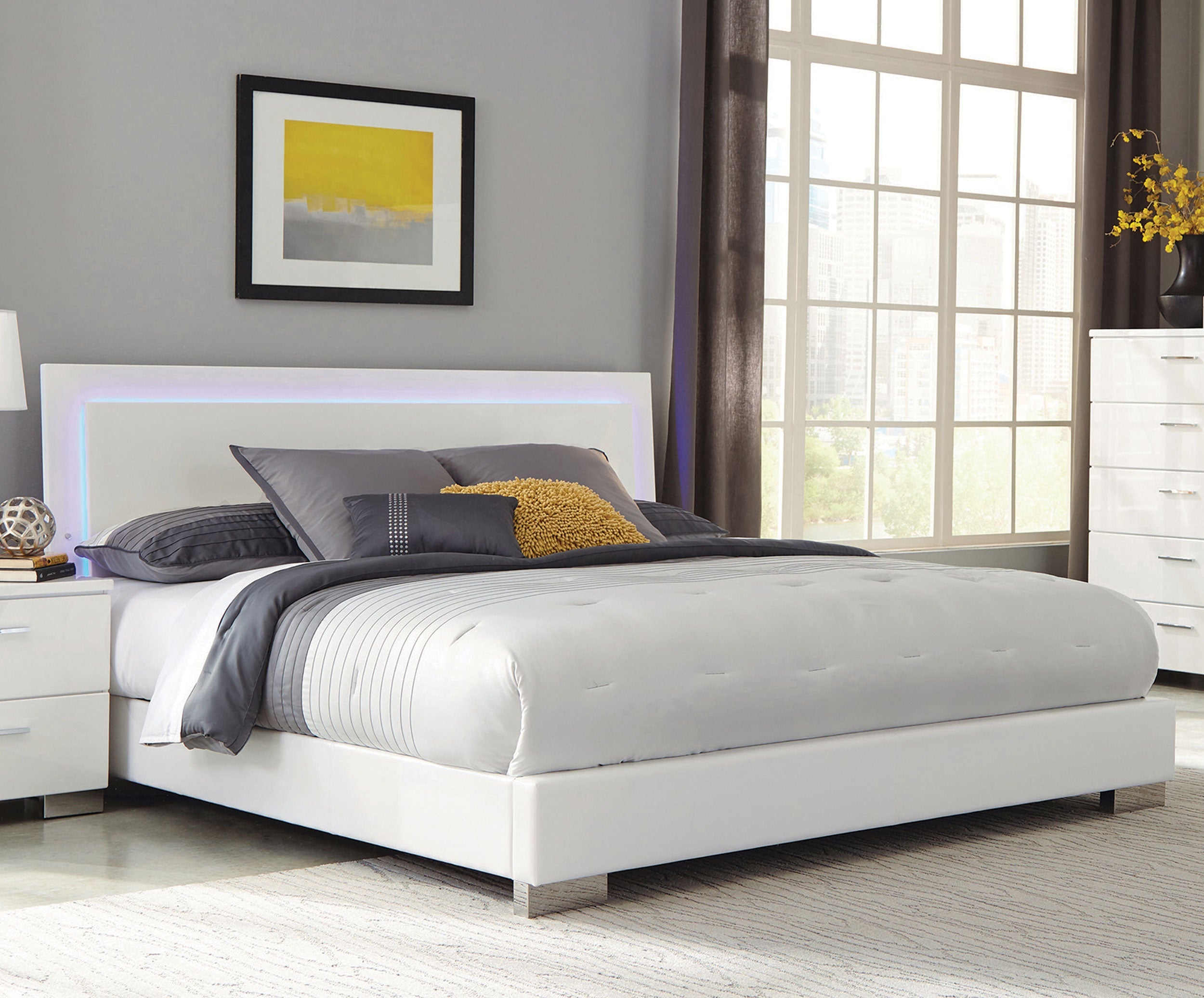 Felicity  Panel Bed with LED Lighting Glossy White