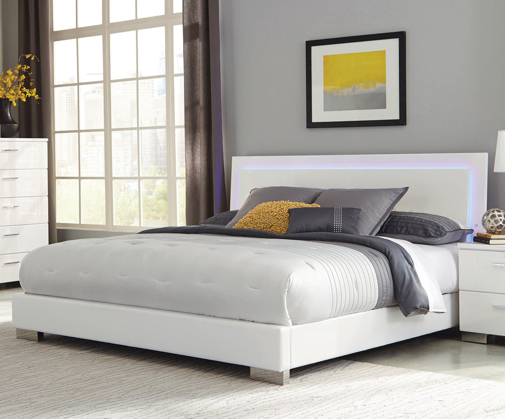 Felicity  Panel Bed with LED Lighting Glossy White