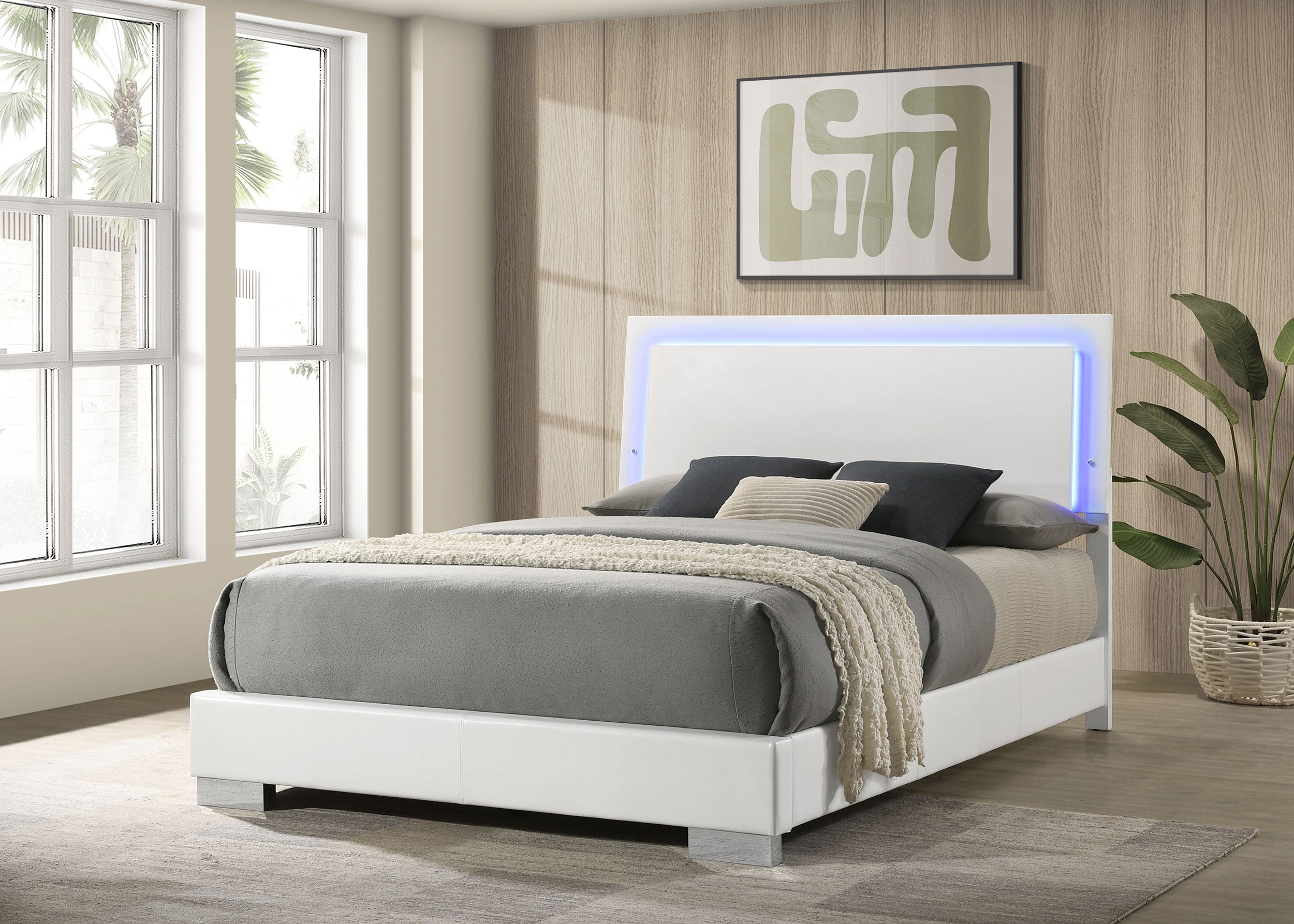 Felicity  Panel Bed with LED Lighting Glossy White