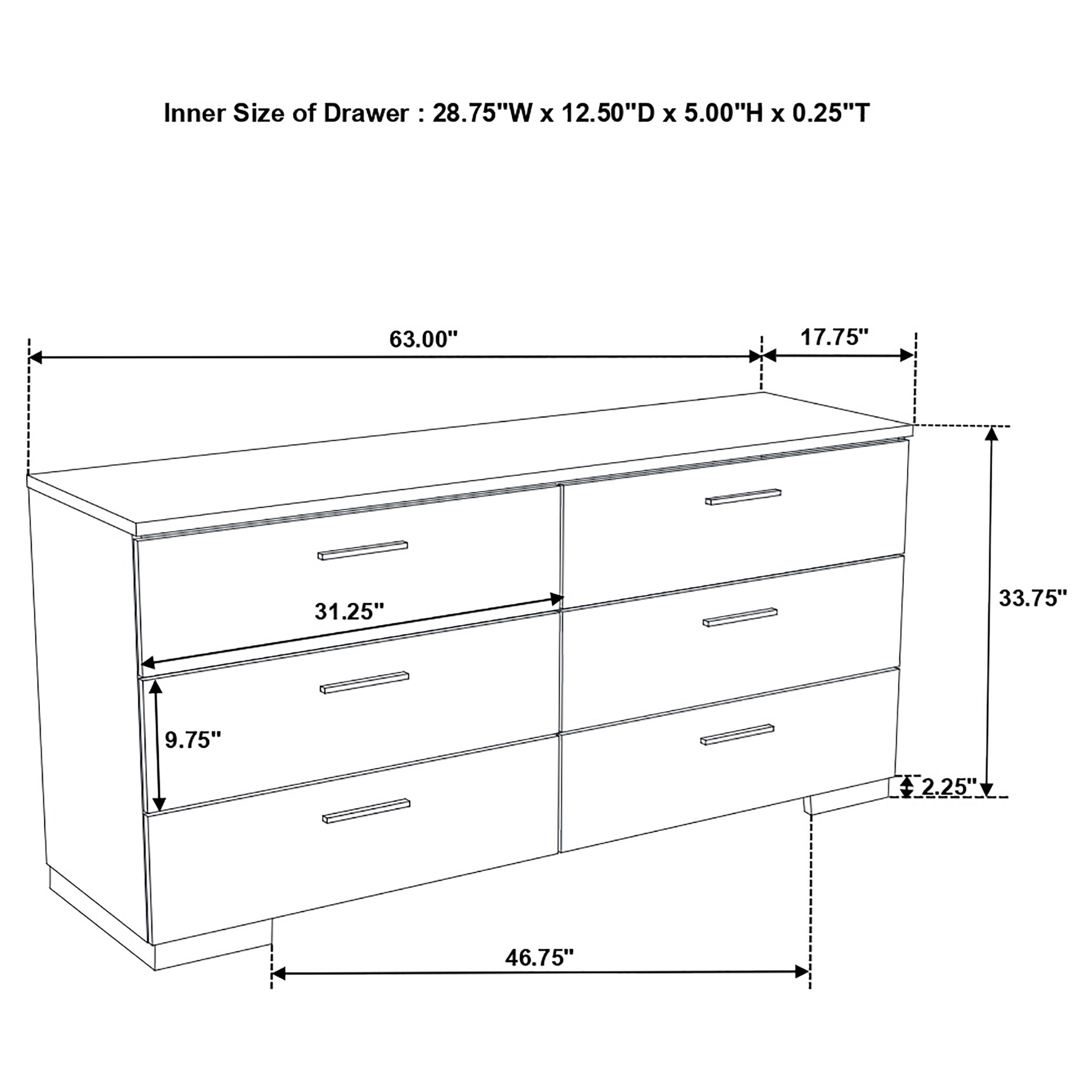 Felicity 6-drawer Dresser Glossy White