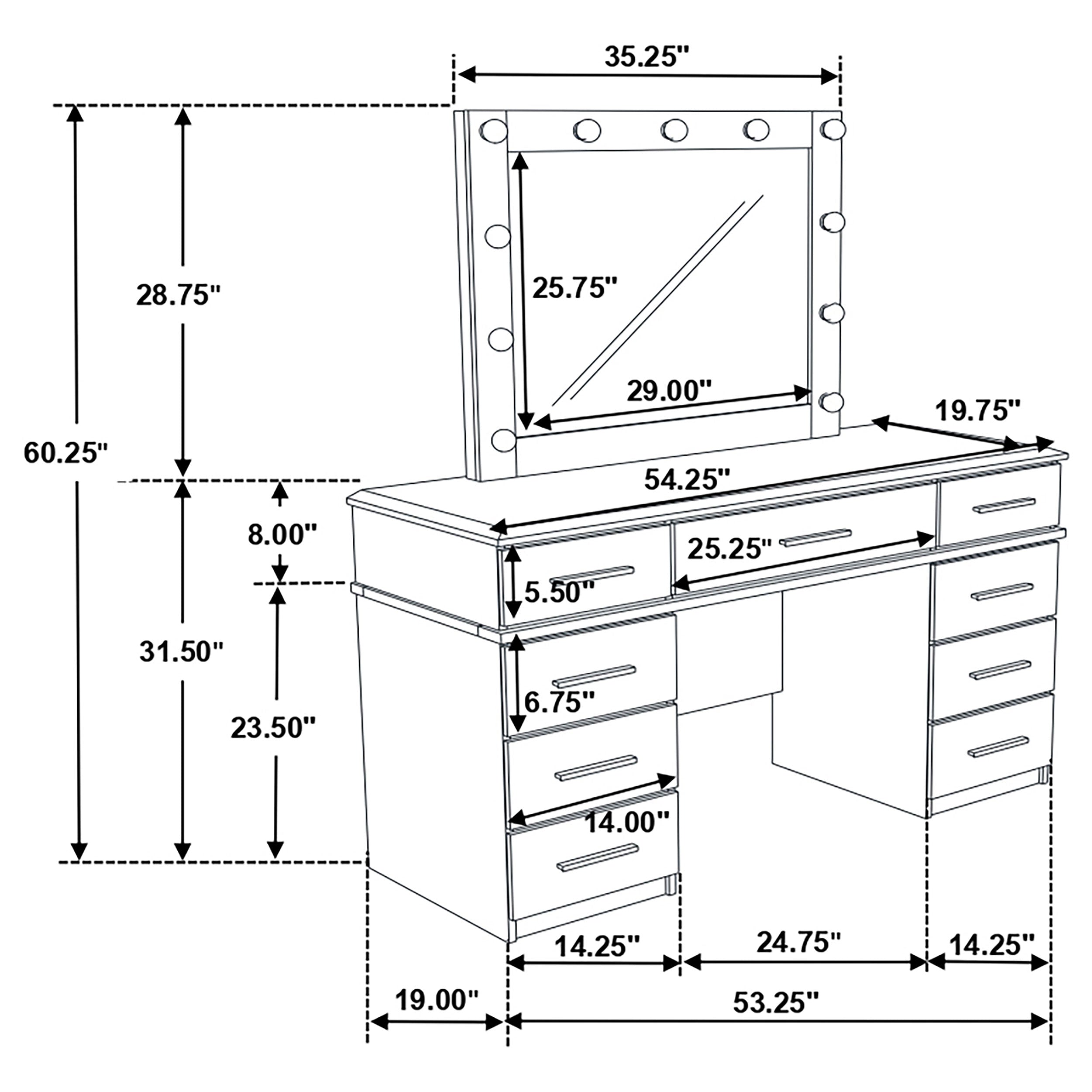 Felicity 9-drawer Vanity Desk with Lighted Mirror Glossy White