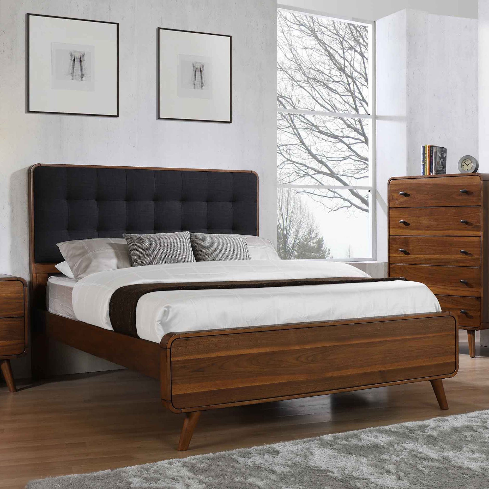 Robyn  Bed with Upholstered Headboard Dark Walnut