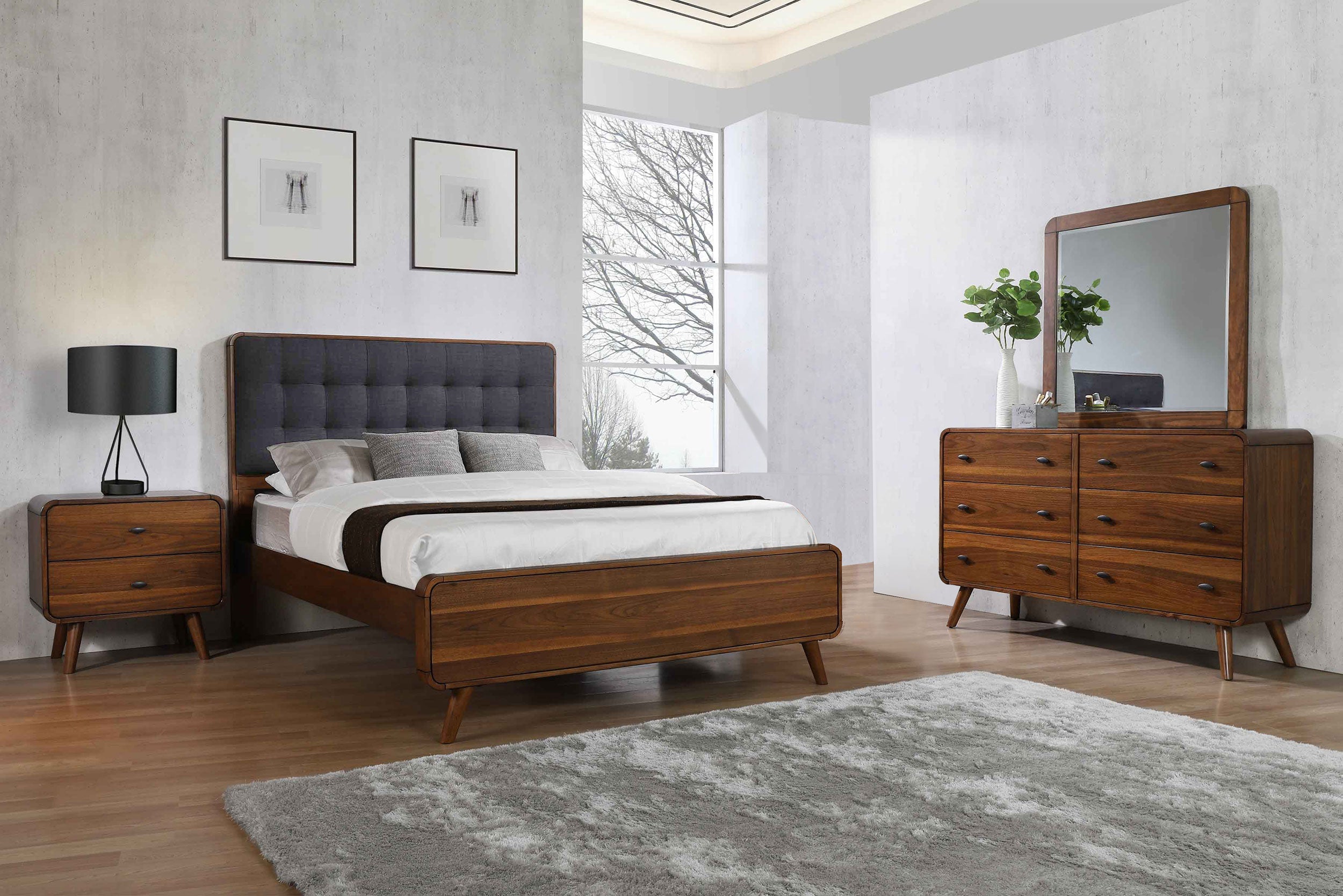 Robyn Bedroom Set with Upholstered Tufted Headboard Dark Walnut