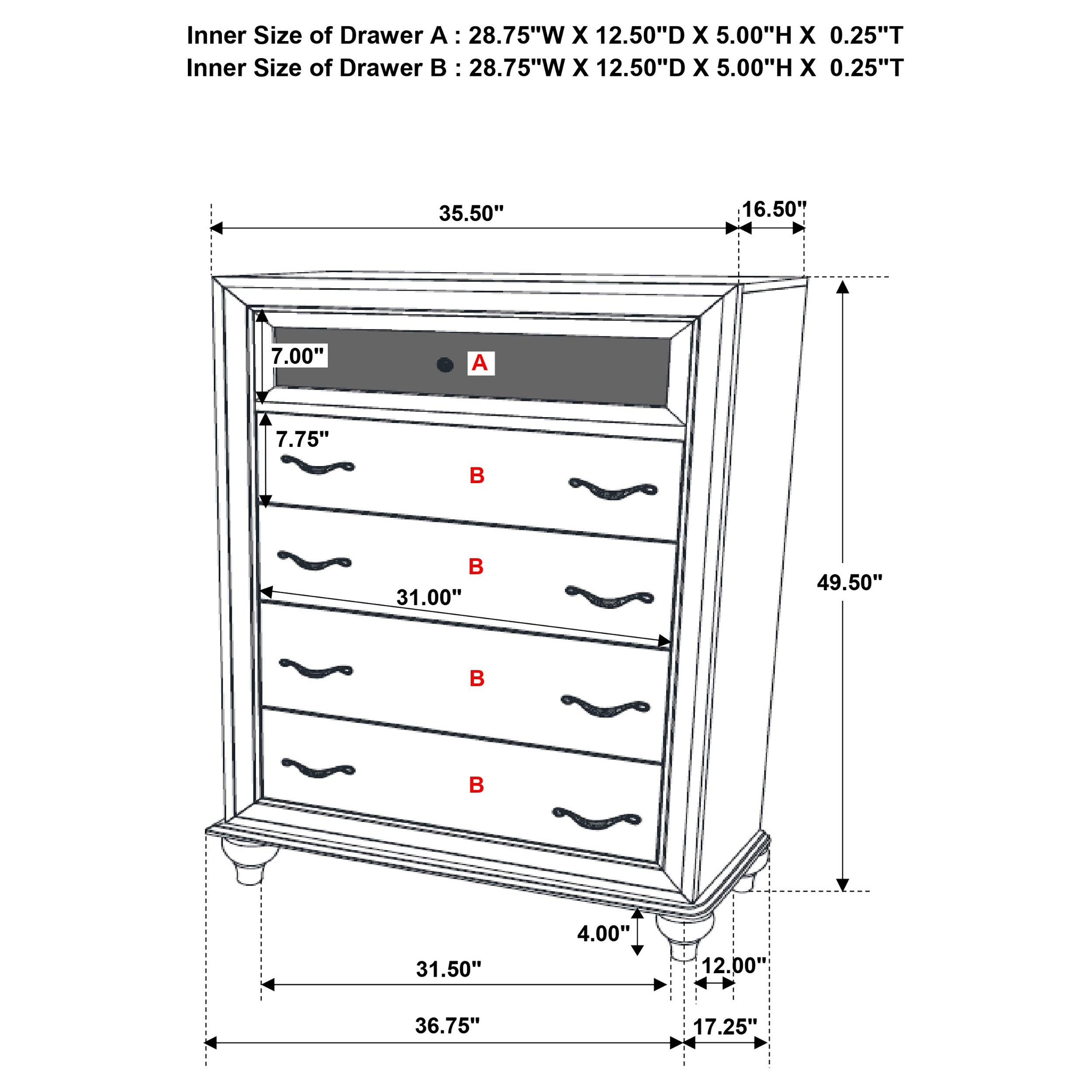 Barzini 5-drawer Bedroom Chest
