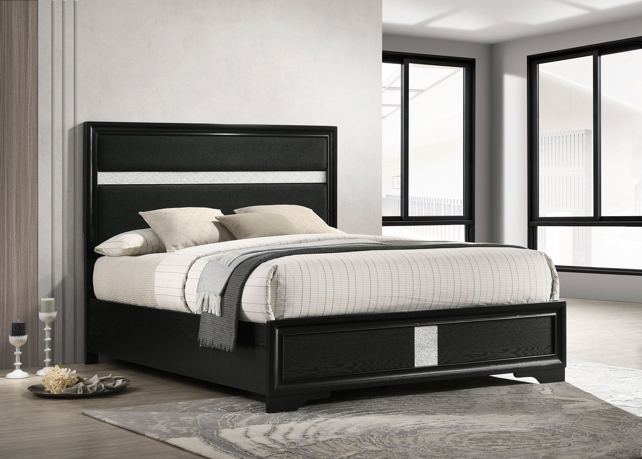 Miranda 55-inch Upholstered  Panel Bed Black