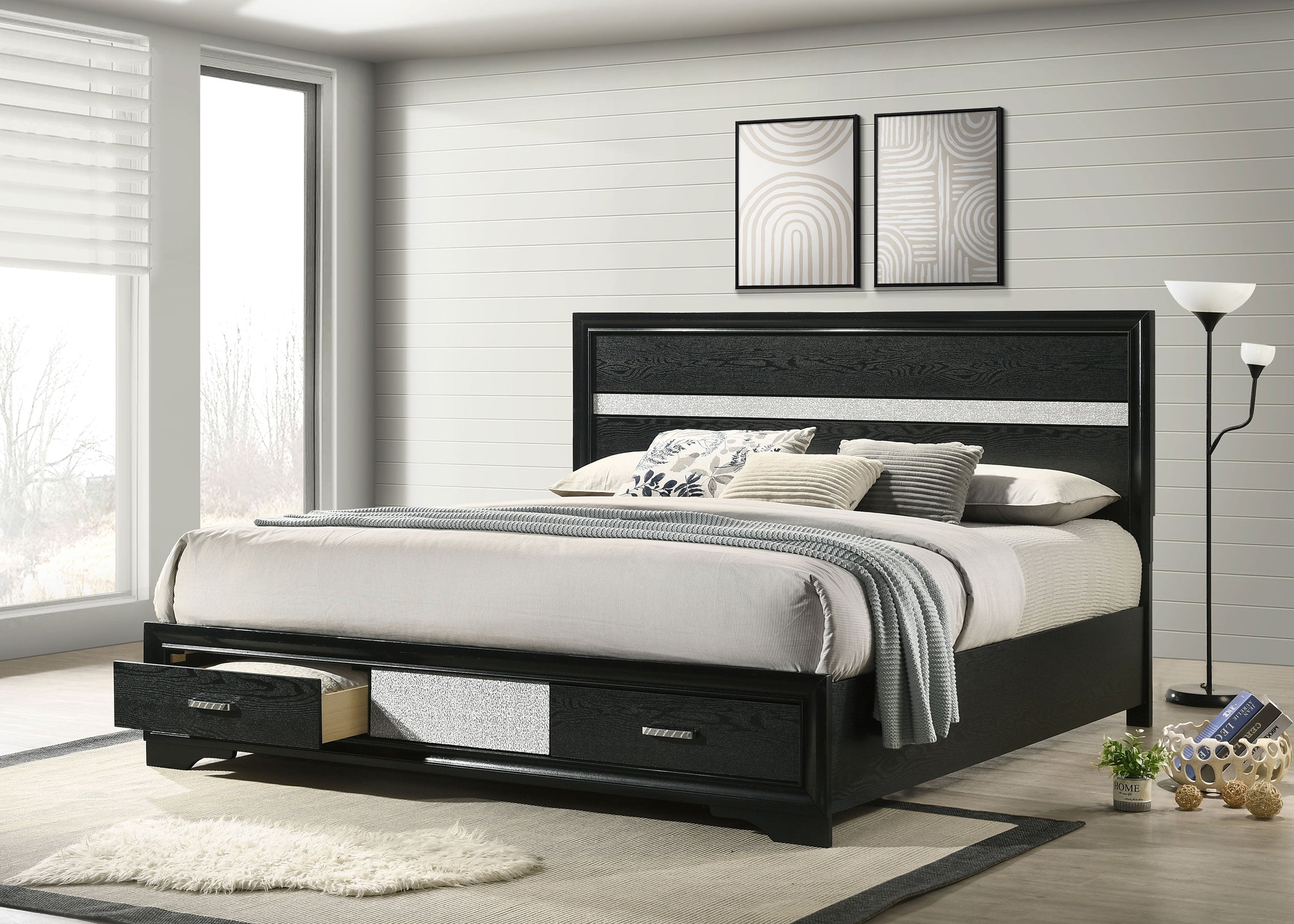 Miranda 51-inch Wood California King Storage Panel Bed Black