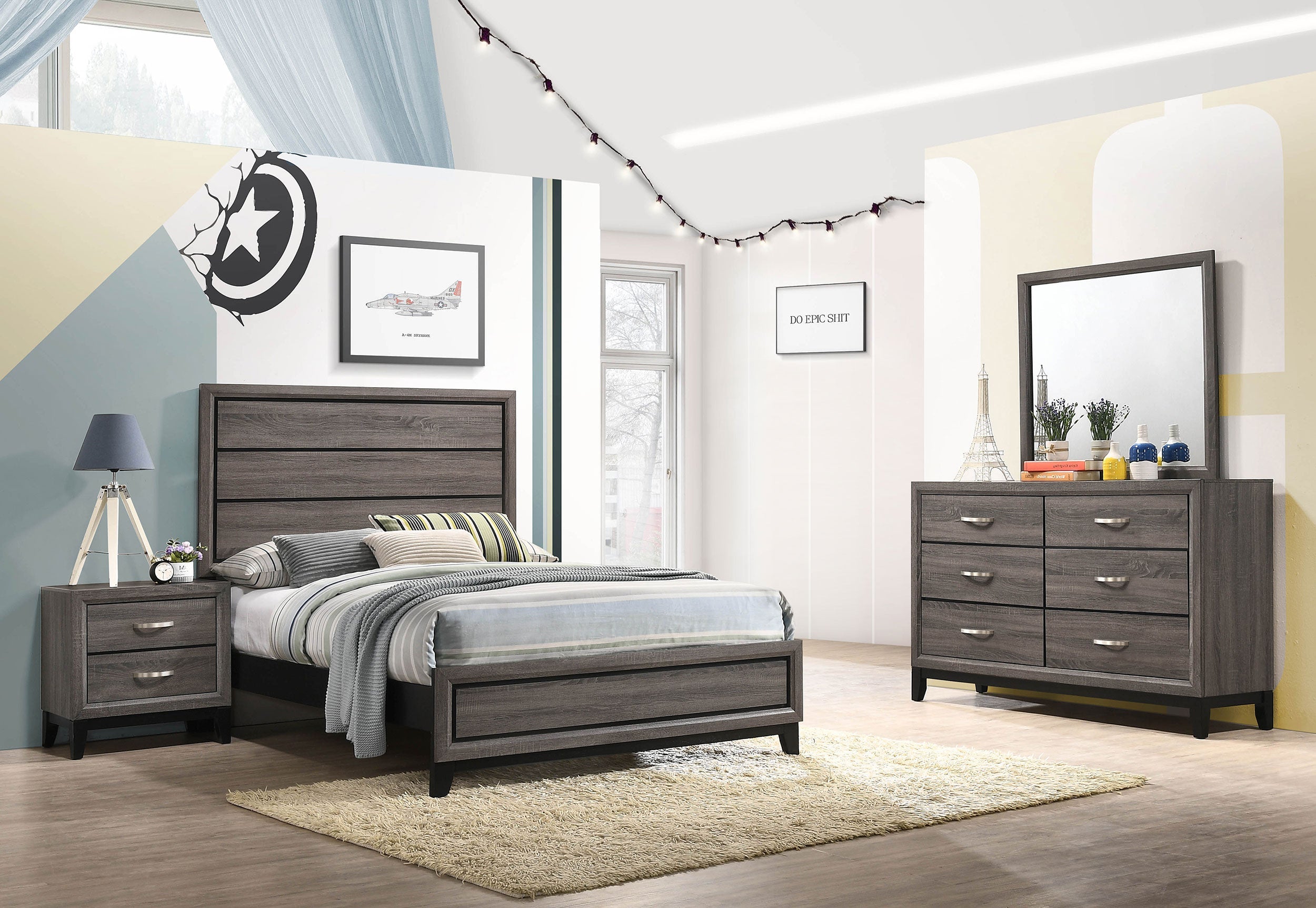 Watson Bedroom Set Grey Oak and Black