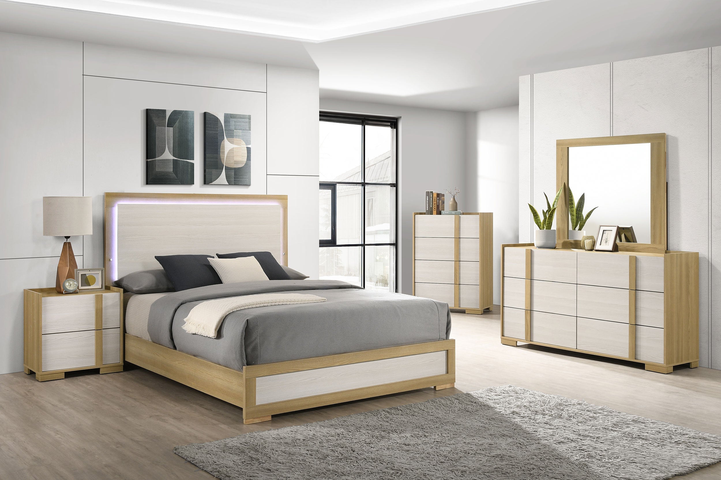 Hyland Wood LED Panel Bed Natural and