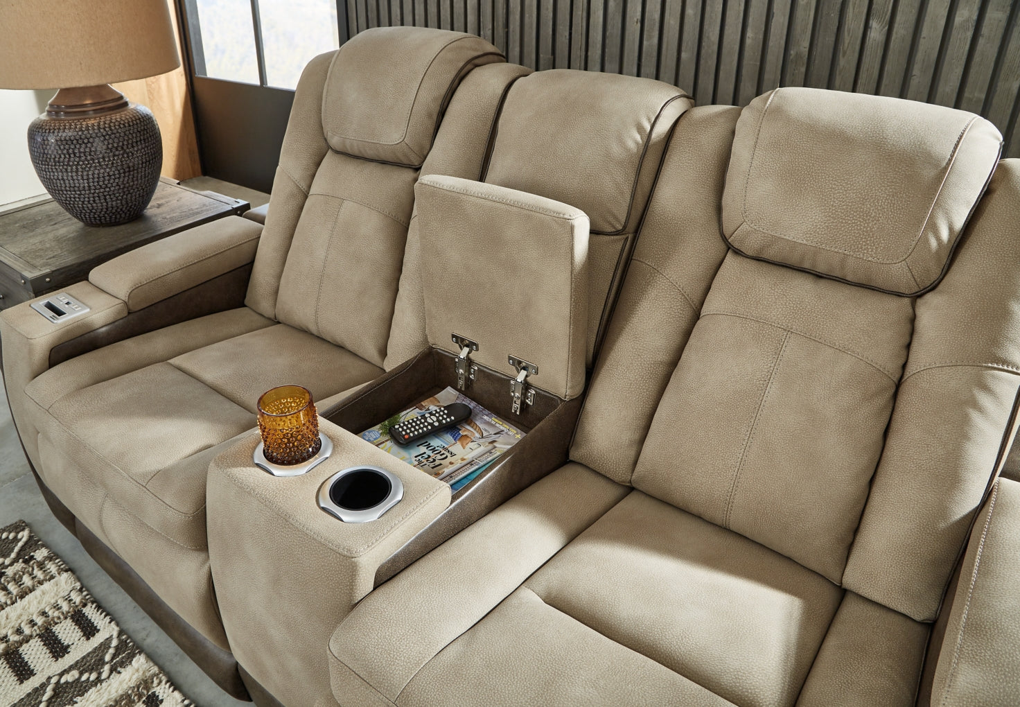 Next-Gen Durapella Power Reclining Loveseat/Console/Adjustable Headrest