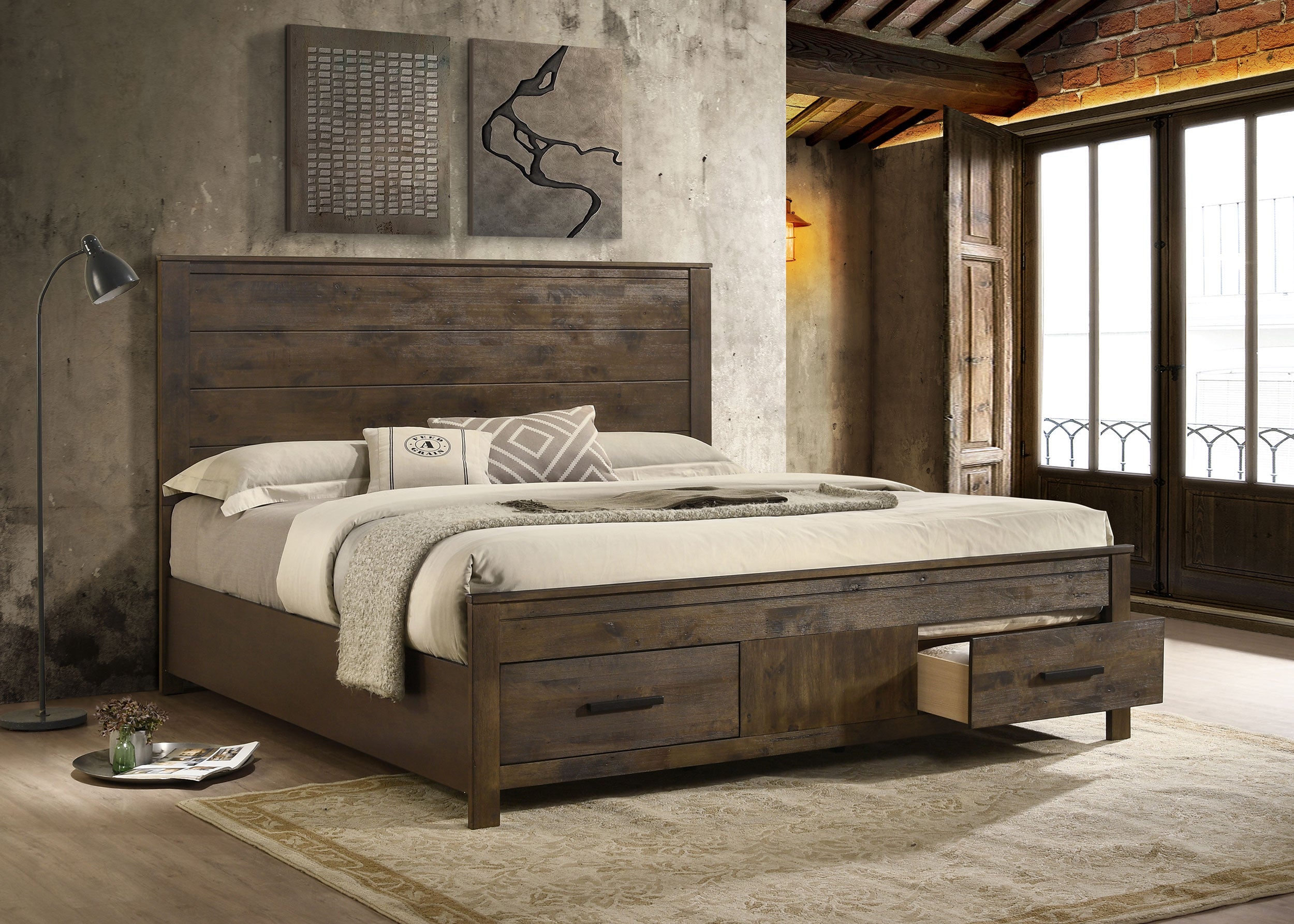 Woodmont California King Storage Bed Rustic Golden Brown