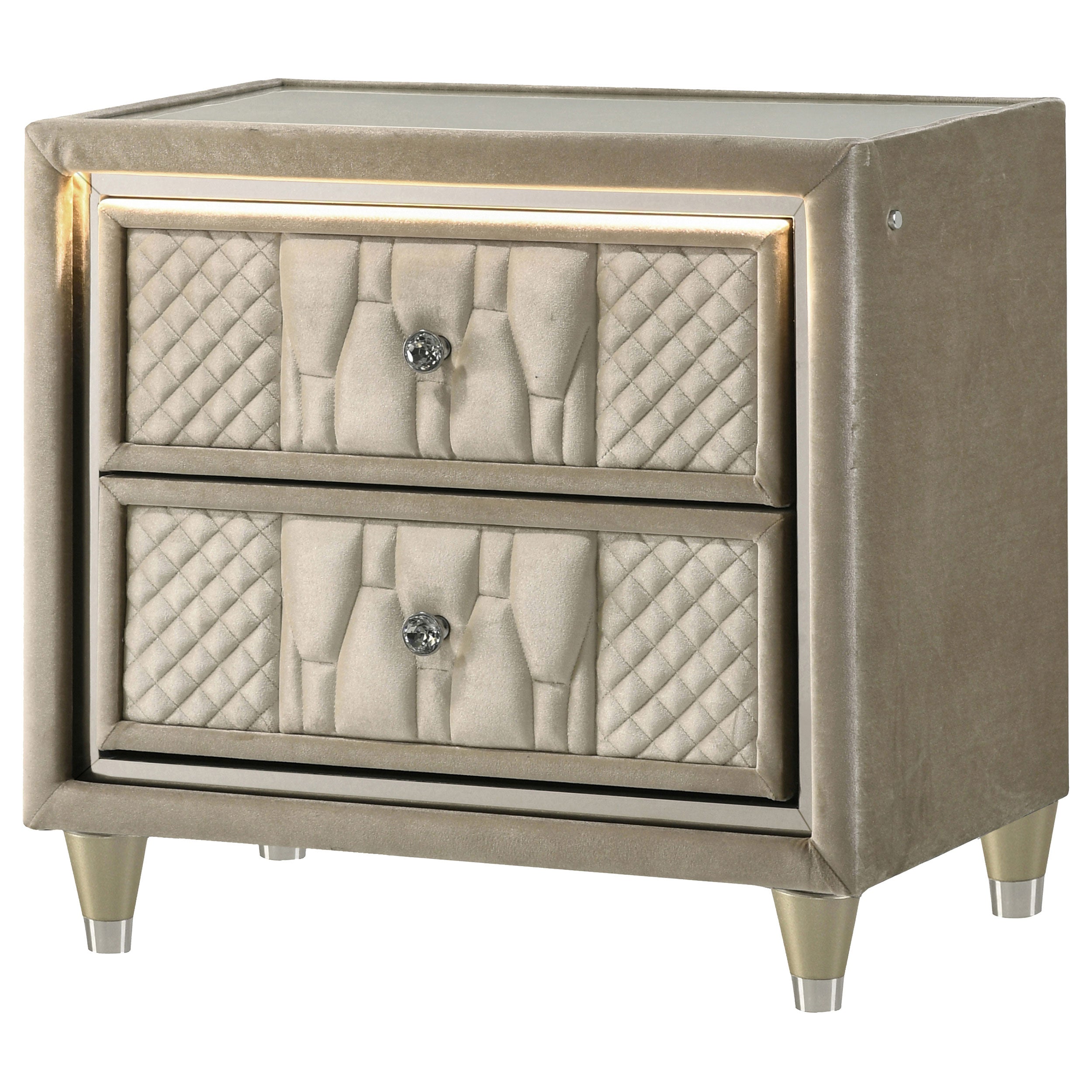 Lorient 2-drawer LED Nightstand with USB Ivory and Camel