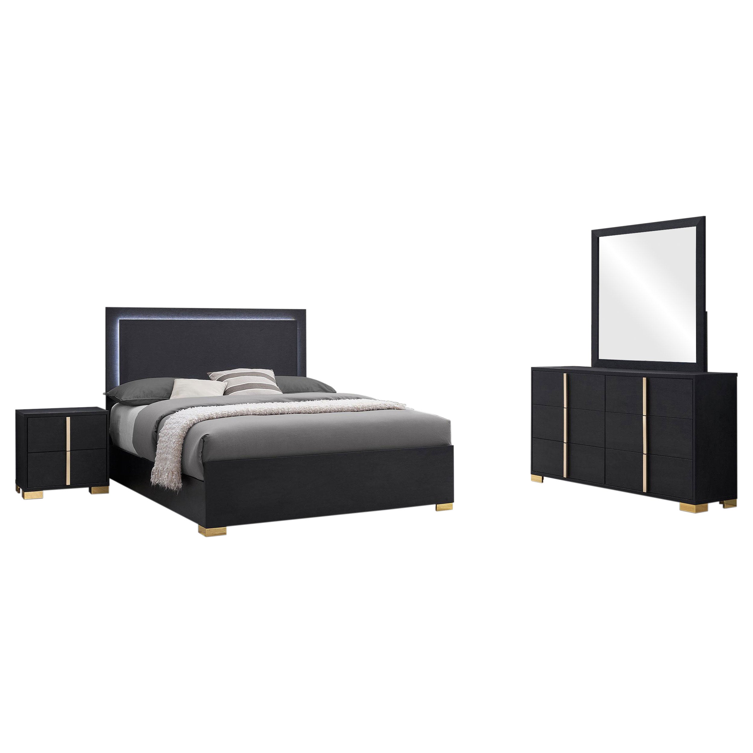 Marceline   Bedroom Set with LED Headboard Black
