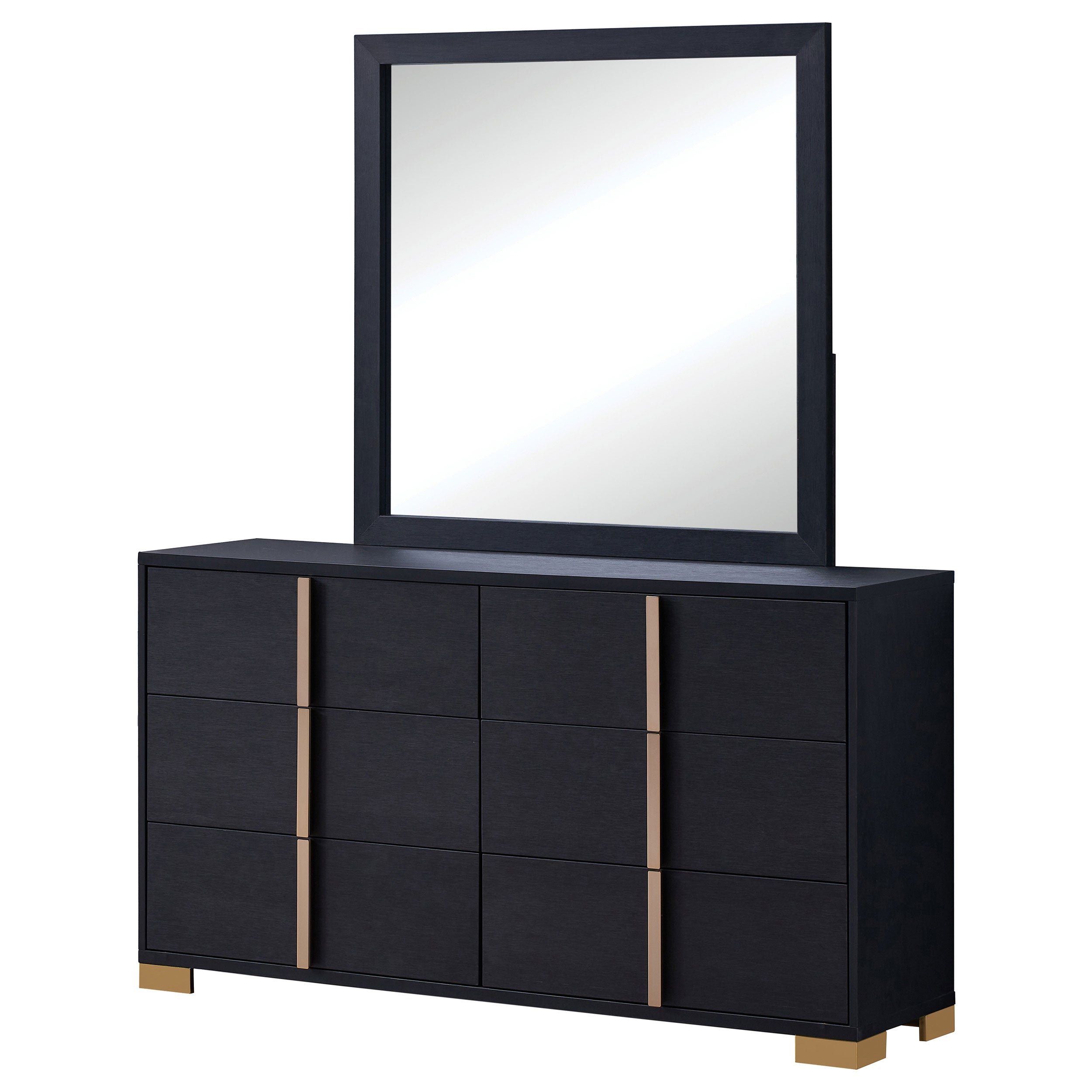 Marceline 6-drawer Dresser with Mirror Black