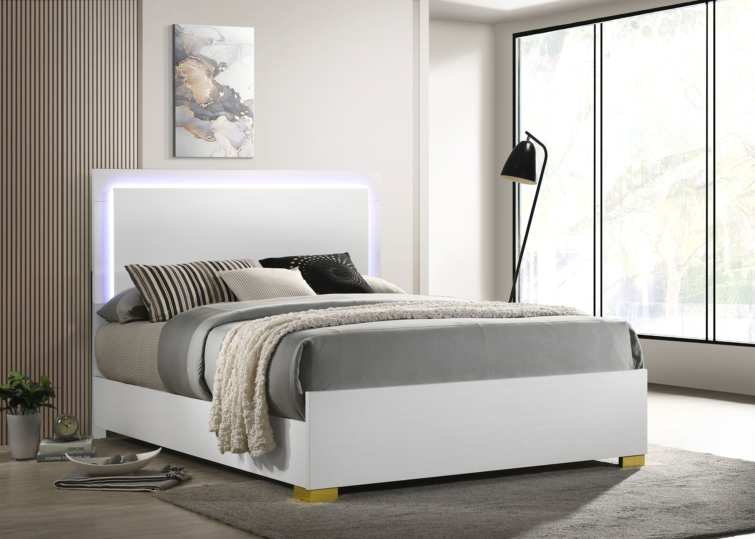 Marceline  Bed with LED Headboard White