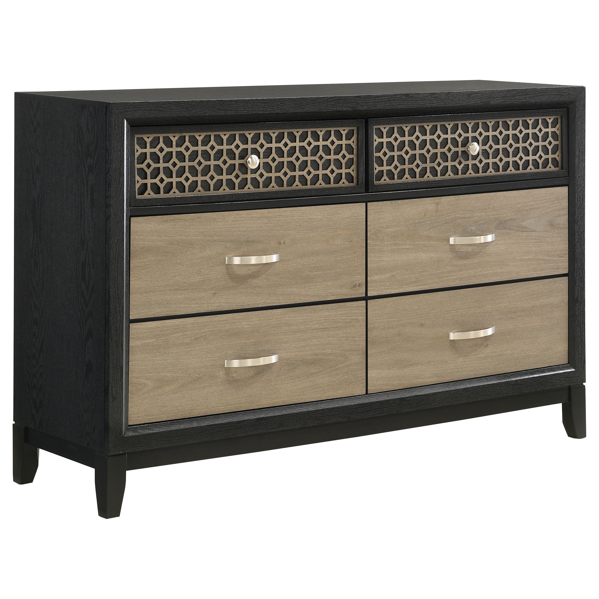 Valencia 6-drawer Dresser with Mirror Light Brown and Black