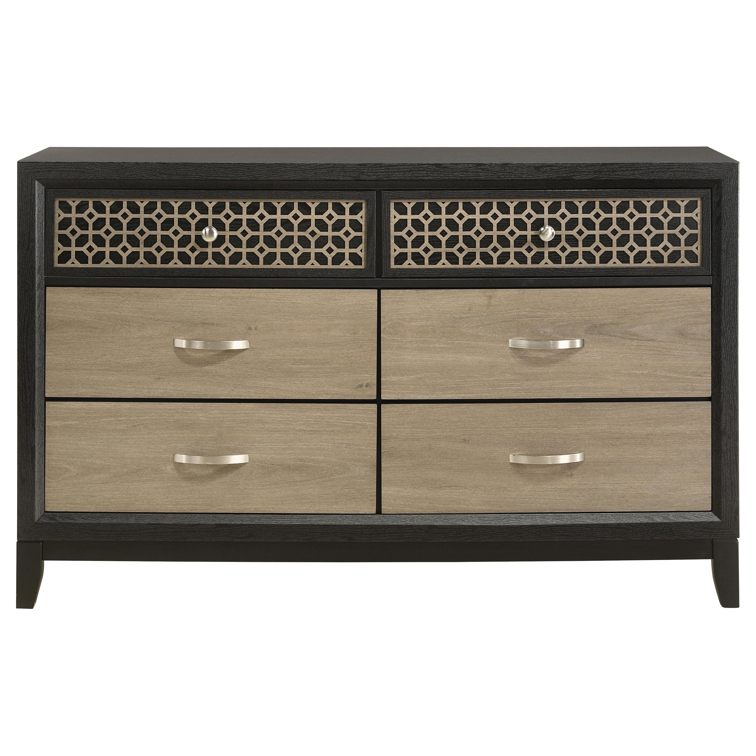 Valencia 6-drawer Dresser with Mirror Light Brown and Black