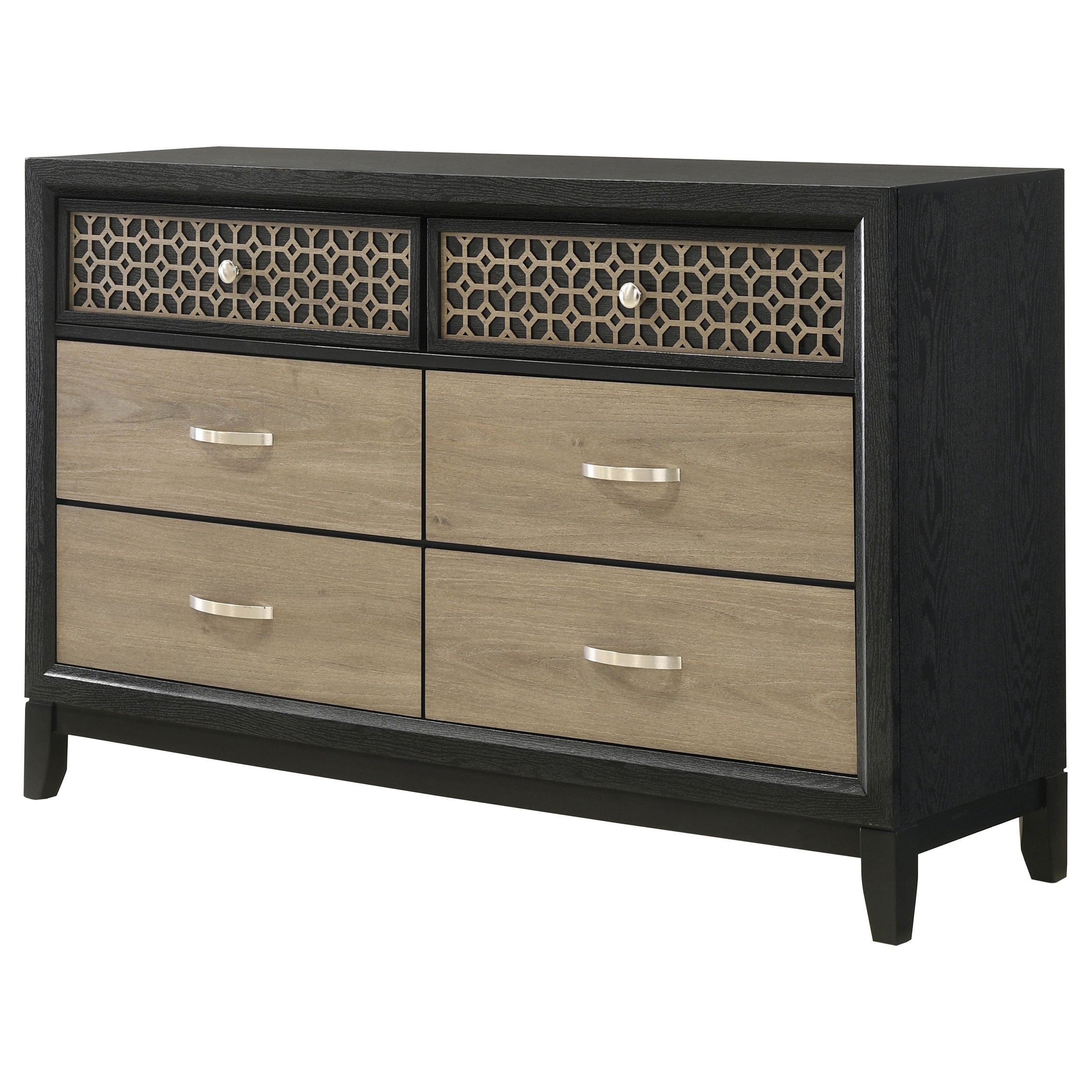 Valencia 6-drawer Dresser with Mirror Light Brown and Black