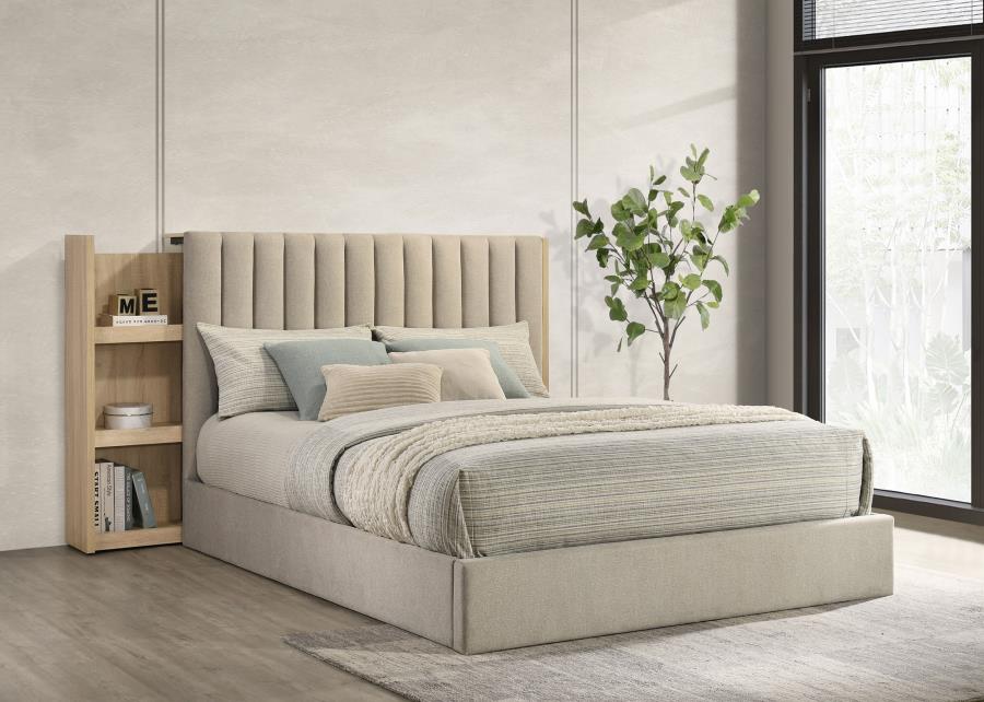 Arielle Bookcase Panel Storage Bed Light Oak