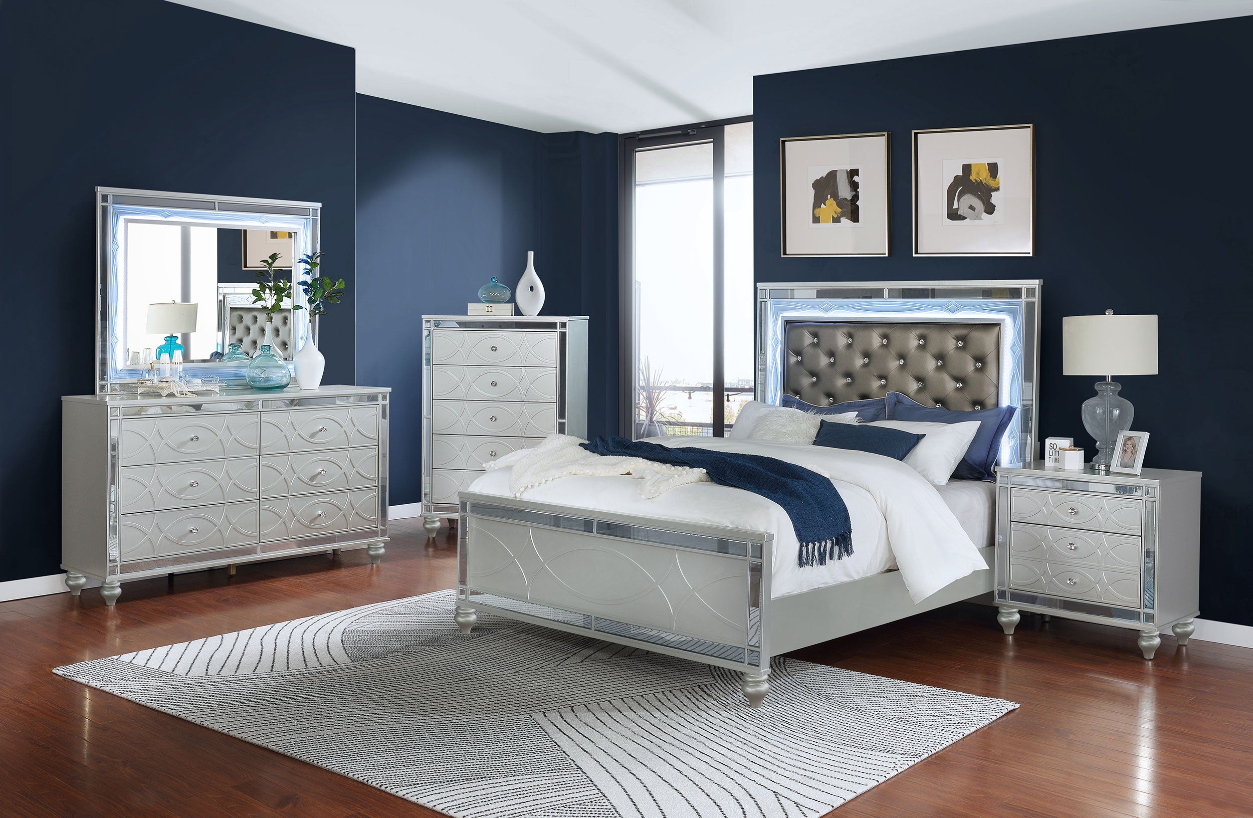 Gunnison Wood LED Panel Bed Silver Metallic