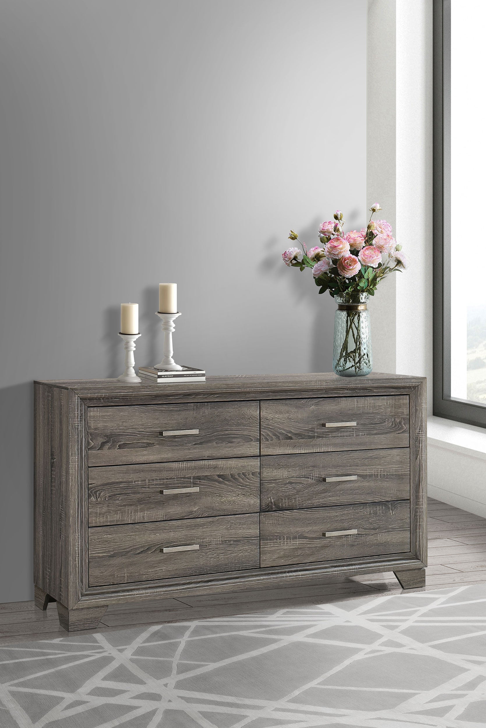 Wright 6-drawer Dresser and Mirror Brown Oak