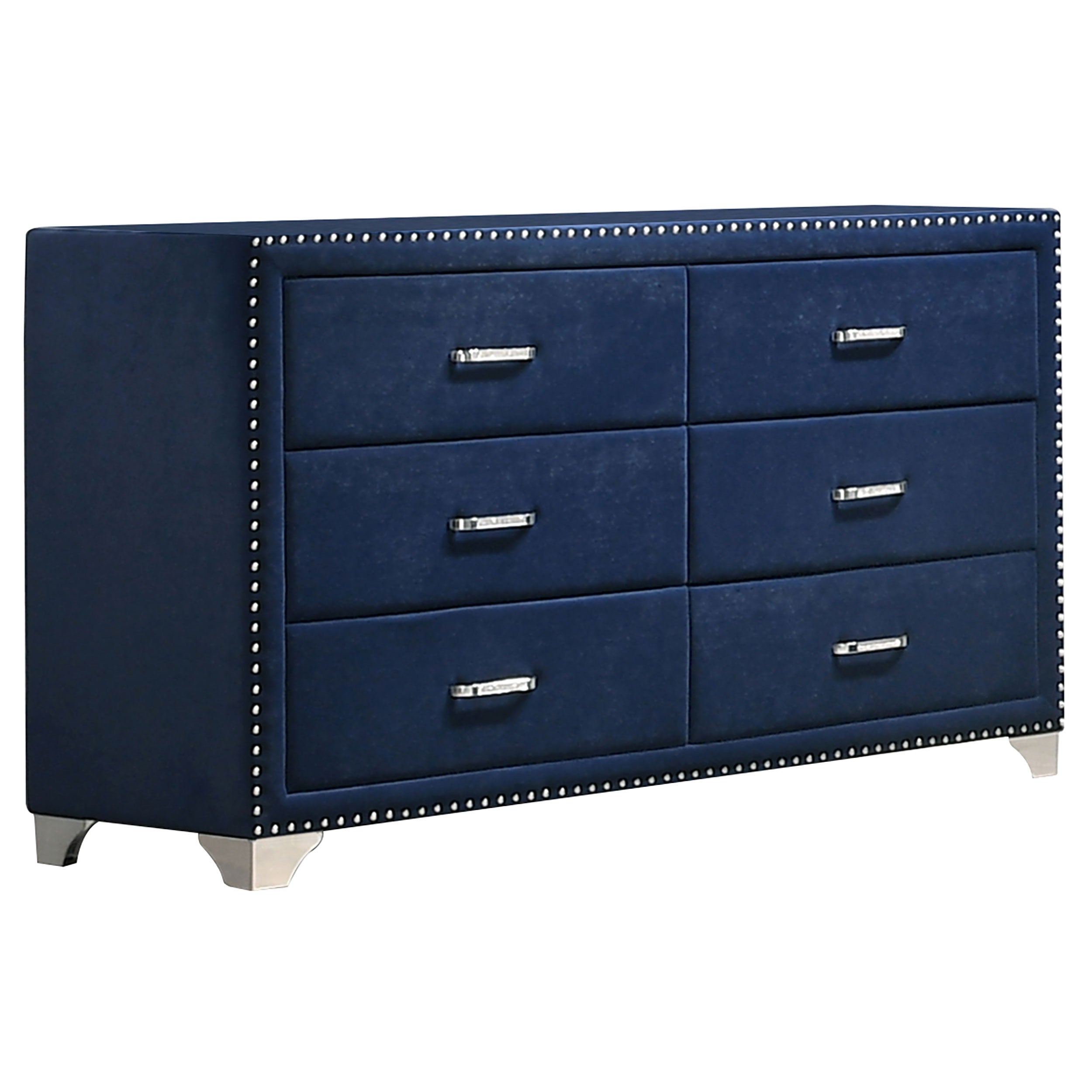 Melody 6-drawer Upholstered Dresser with Mirror Pacific Blue