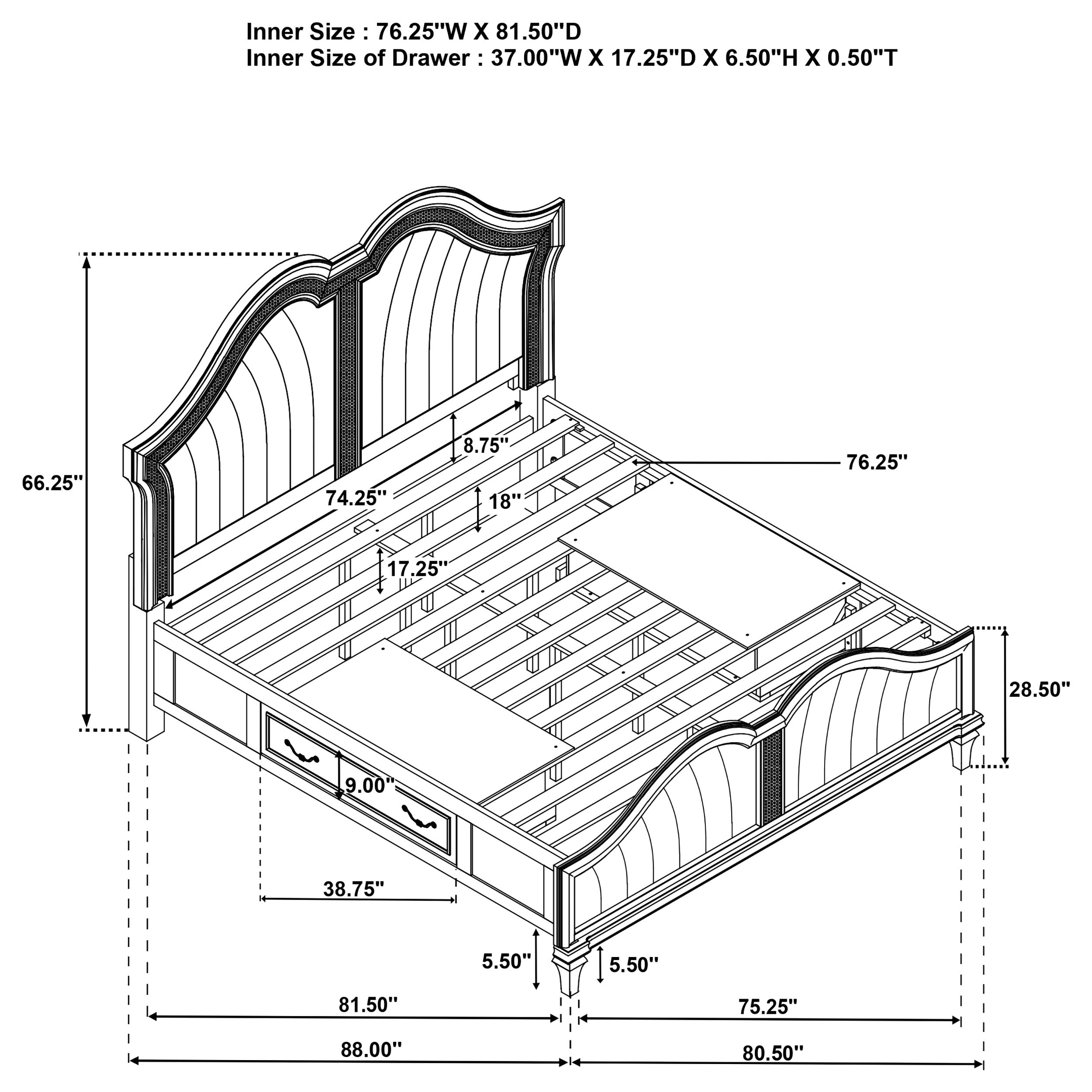 Veronica   Storage Bed with LED Headboard Silver Oak and Ivory