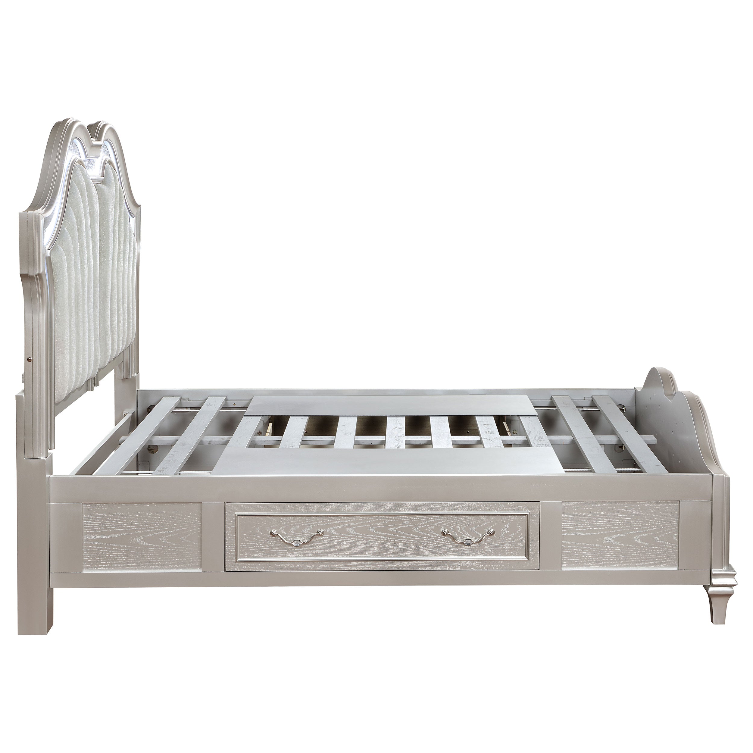 Veronica   Storage Bed with LED Headboard Silver Oak and Ivory