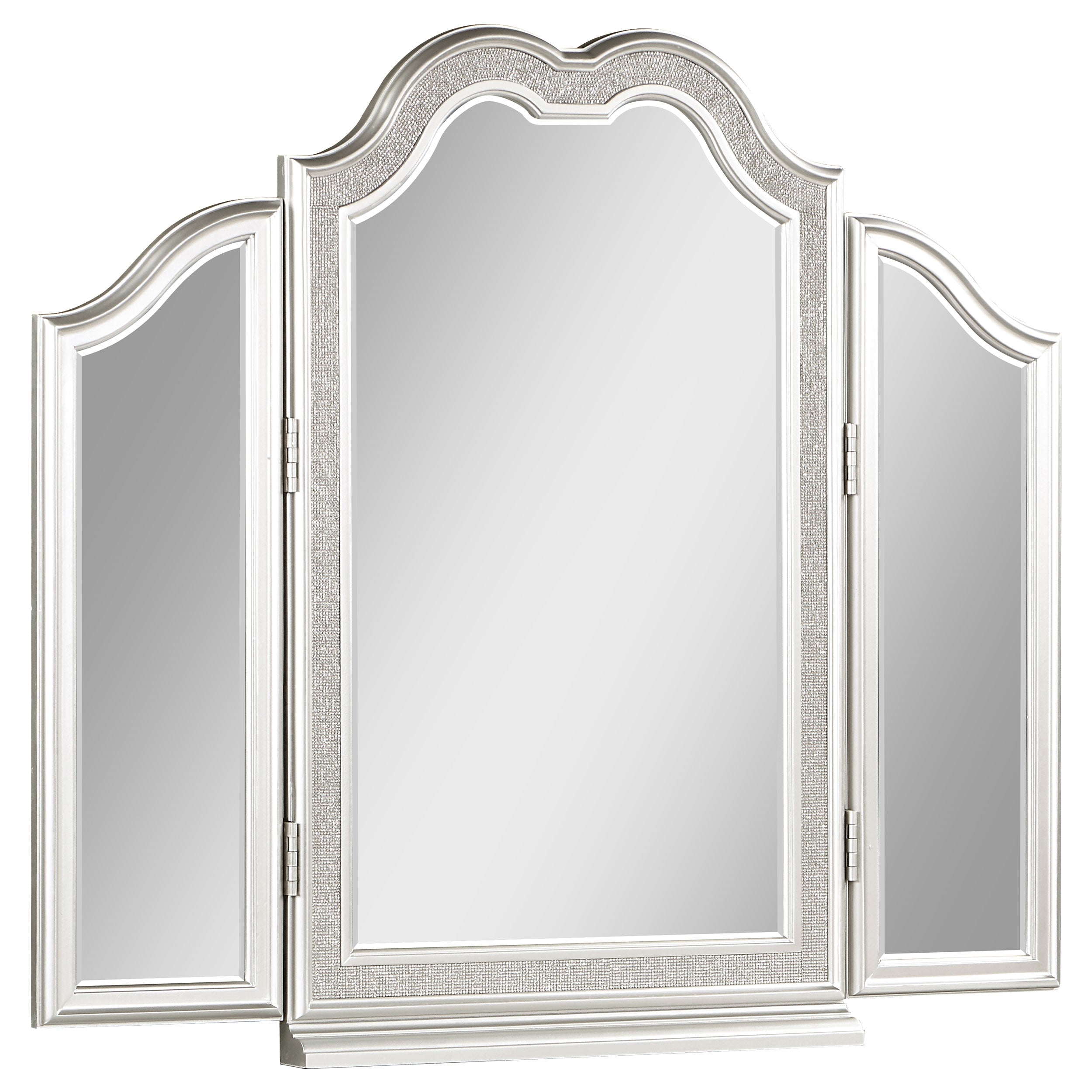 Evangeline 3-piece Vanity Table Set with Tri-Fold Mirror and Stool Silver Oak