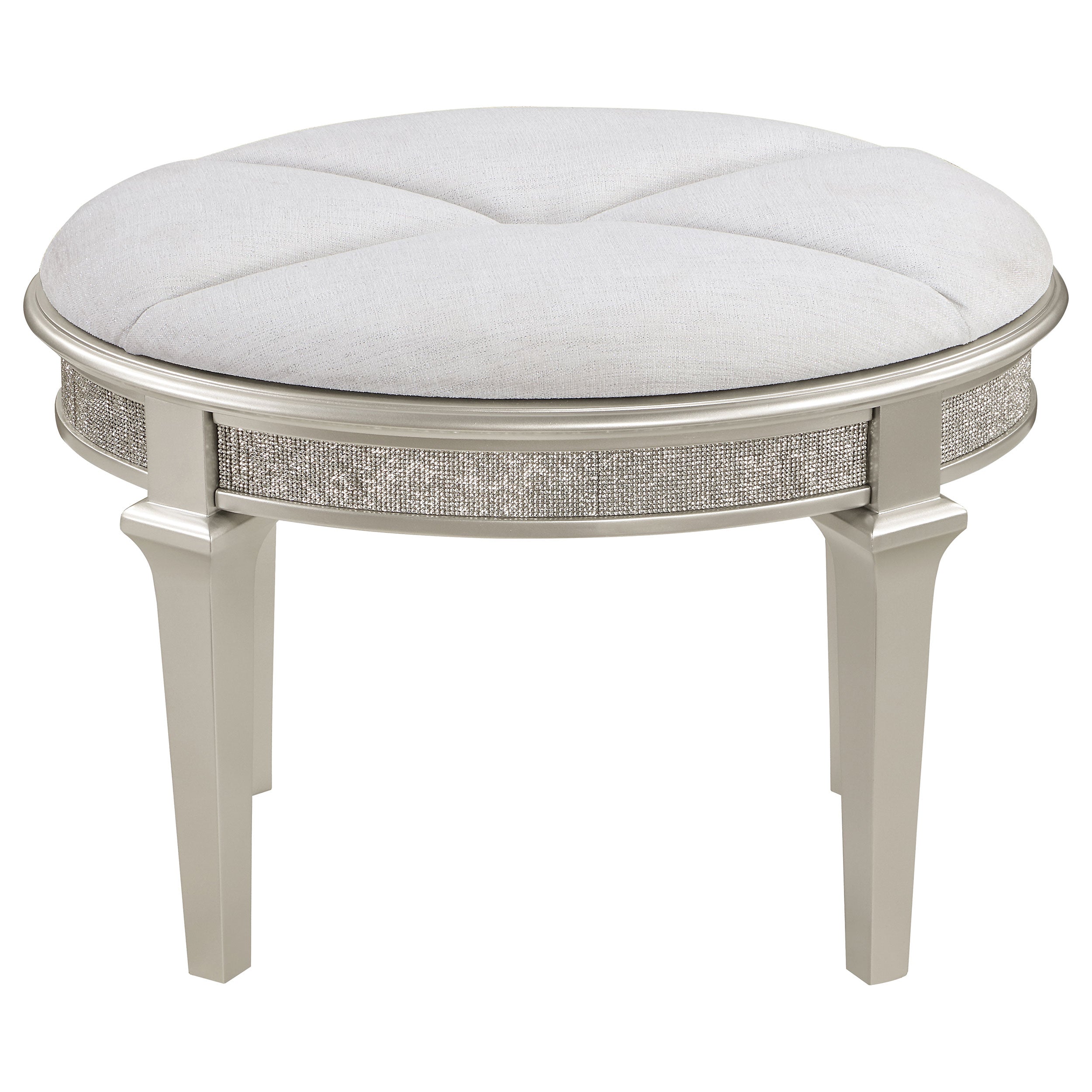Evangeline Upholstered Oval Vanity Stool Silver and Ivory