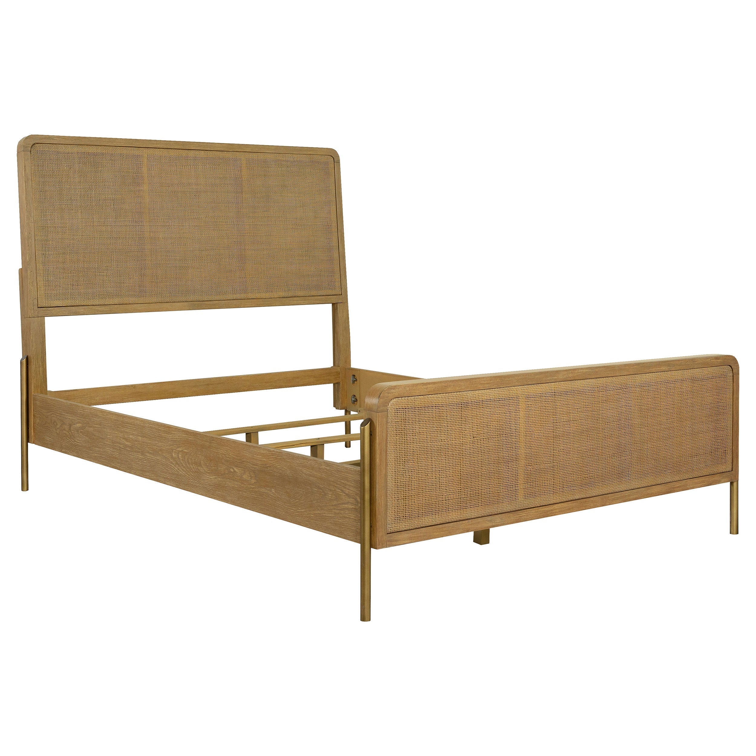 Arini Upholstered  Panel Bed Sand Wash and Natural Cane