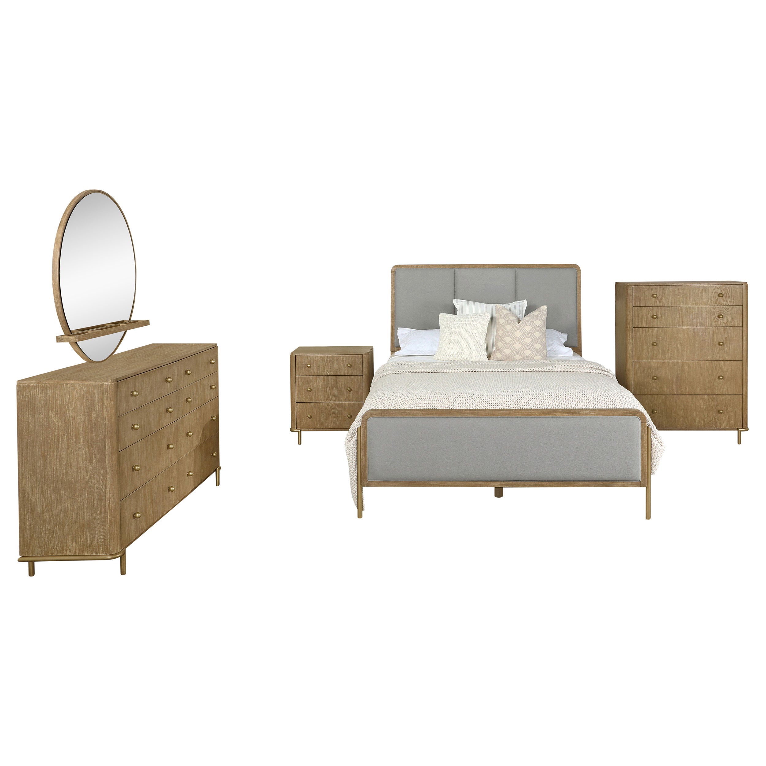 Arini  Upholstered  Bedroom Set Sand Wash and Grey