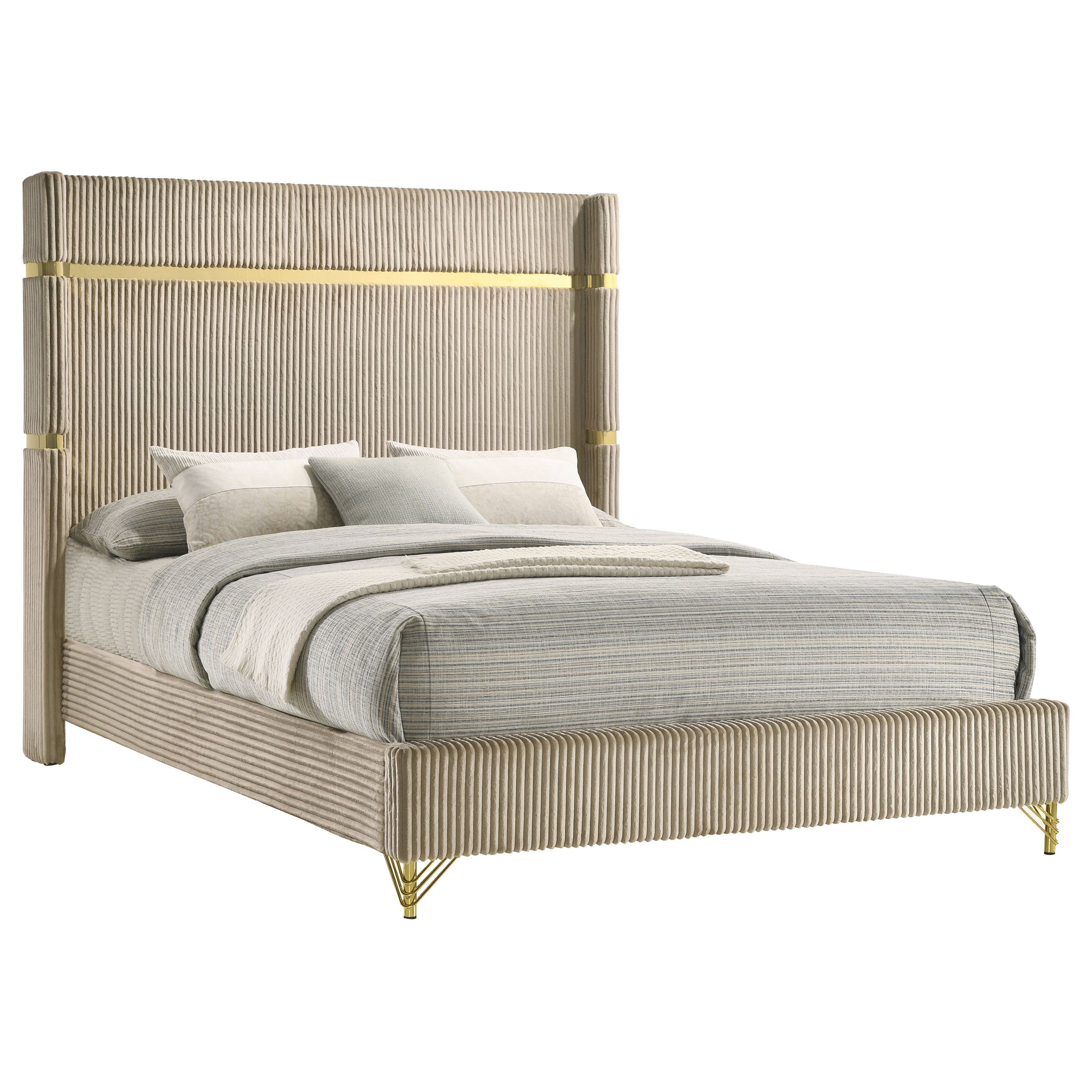 Lucia 61-inch Upholstered Wingback Bed Beige