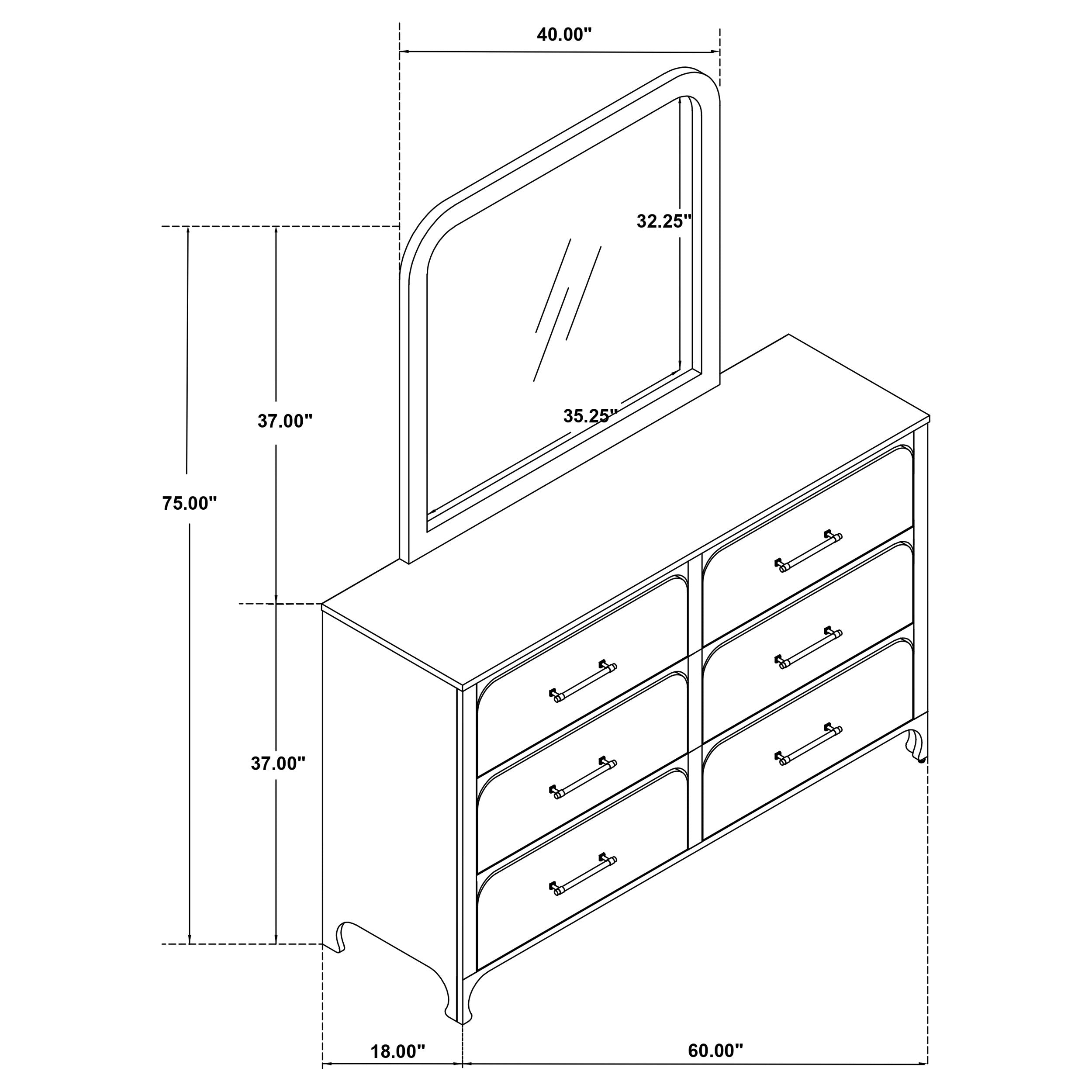 Anastasia 6-drawer Bedroom Dresser with Mirror Pearl White