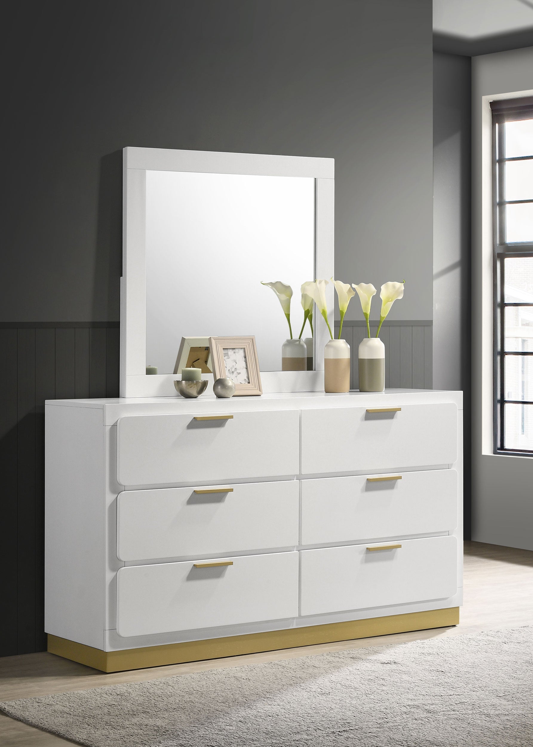 Caraway 6-drawer Bedroom Dresser with Mirror White