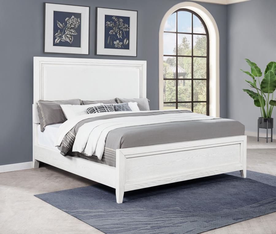 Marielle Upholstered Panel Bed Distressed