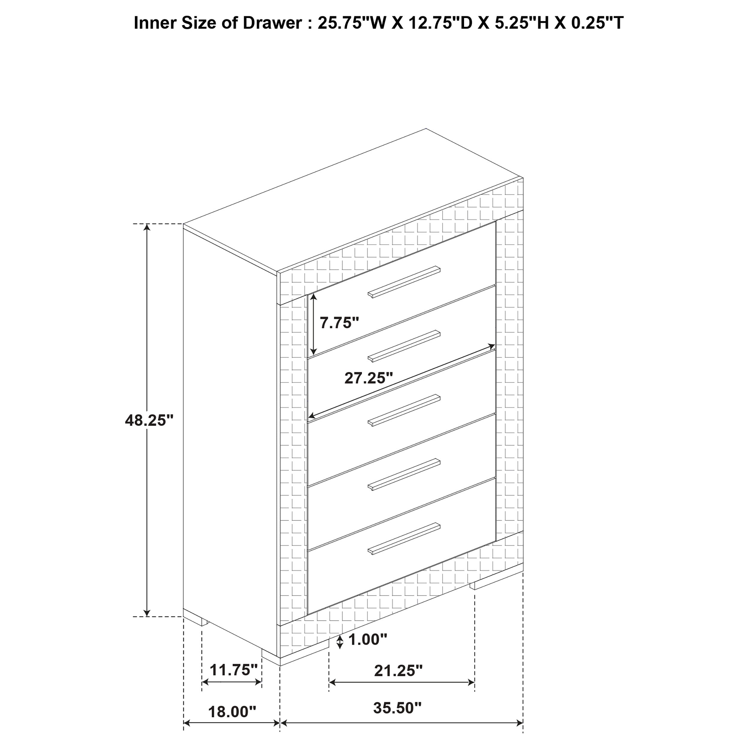 Ives 5-drawer Bedroom Chest of Drawers White High Gloss