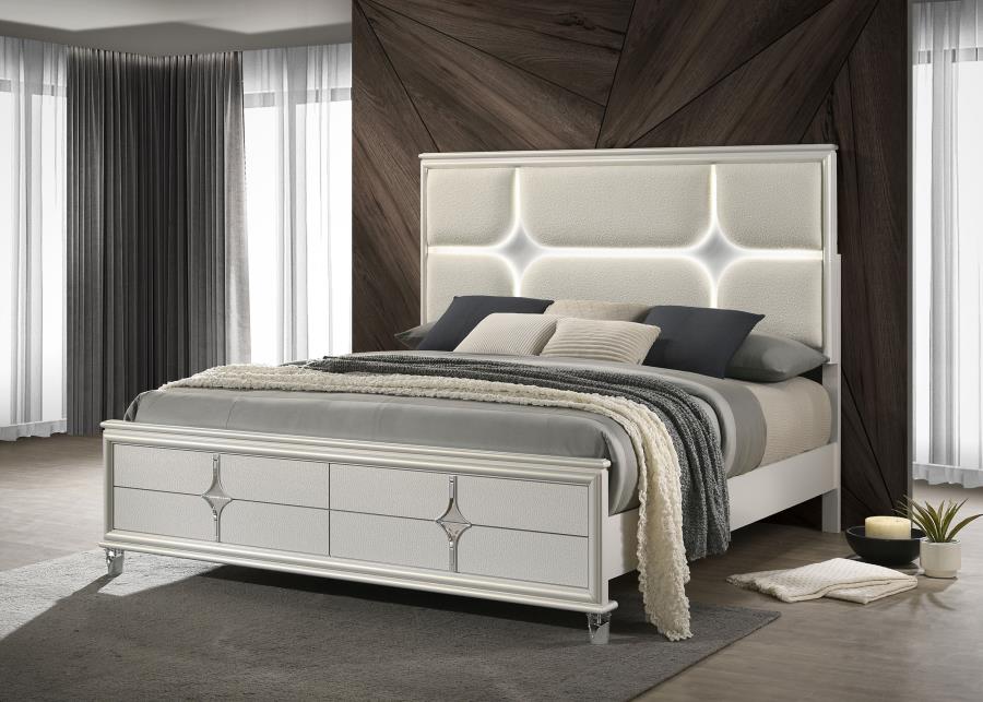 Olivia Panel Bed LED Headboard Pearl