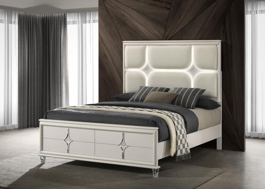 Olivia Panel Bed LED Headboard Pearl