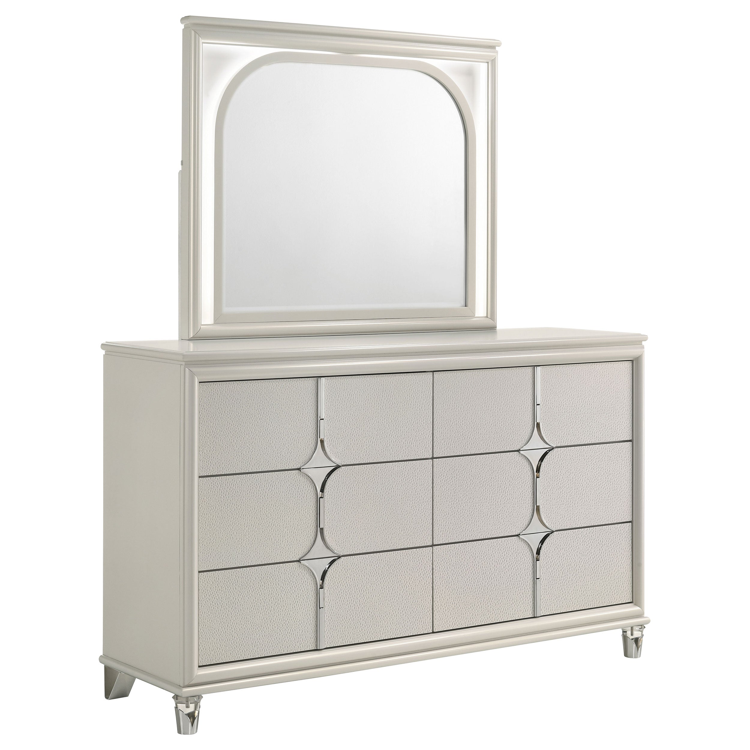 Olivia 6-drawer Dresser and LED Mirror Pearl White