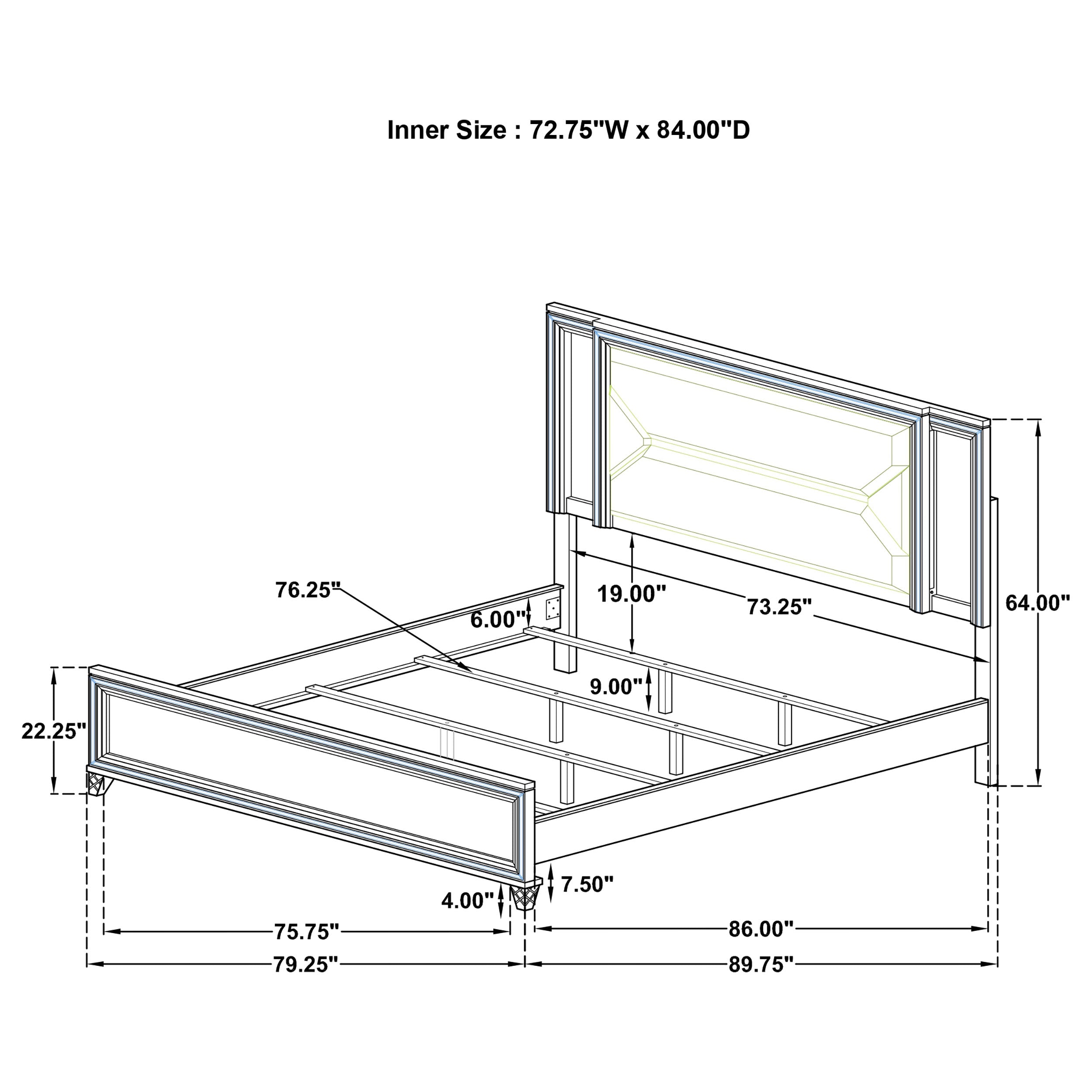 Marmore 64-inch  Panel Bed LED Headboard White