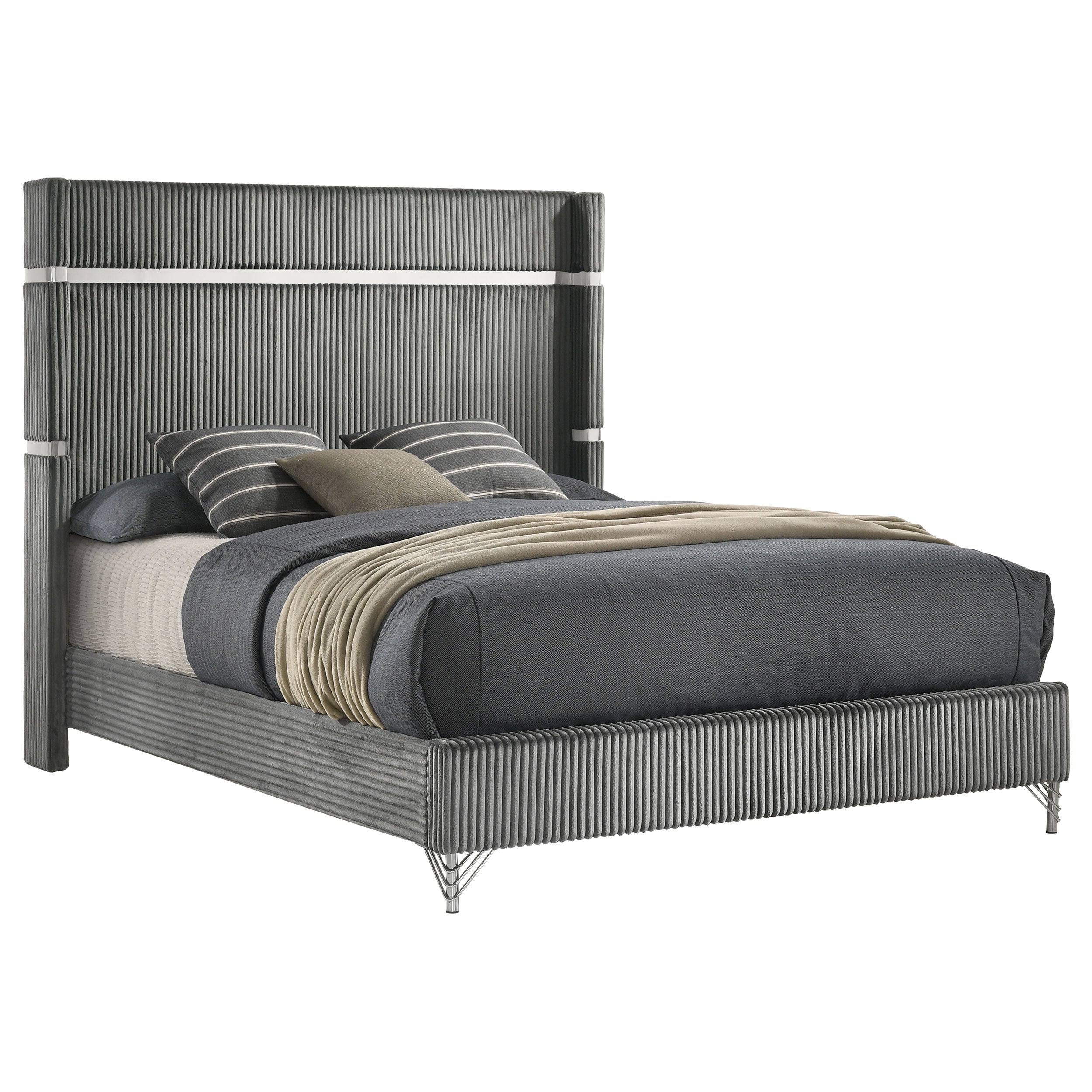 Lucia 61-inch Upholstered  Panel Bed Grey