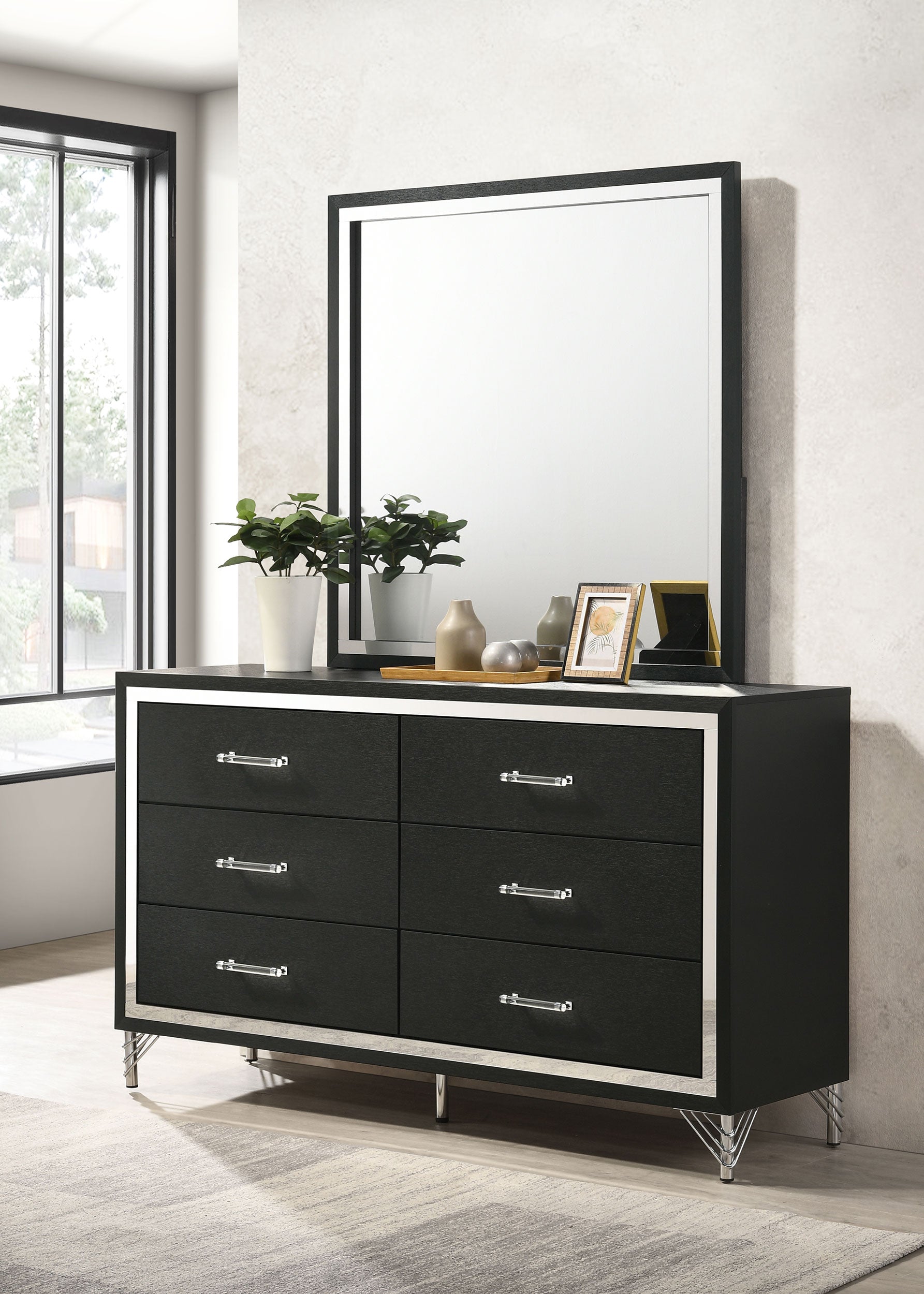 Lucia 6-drawer Dresser and Mirror Black