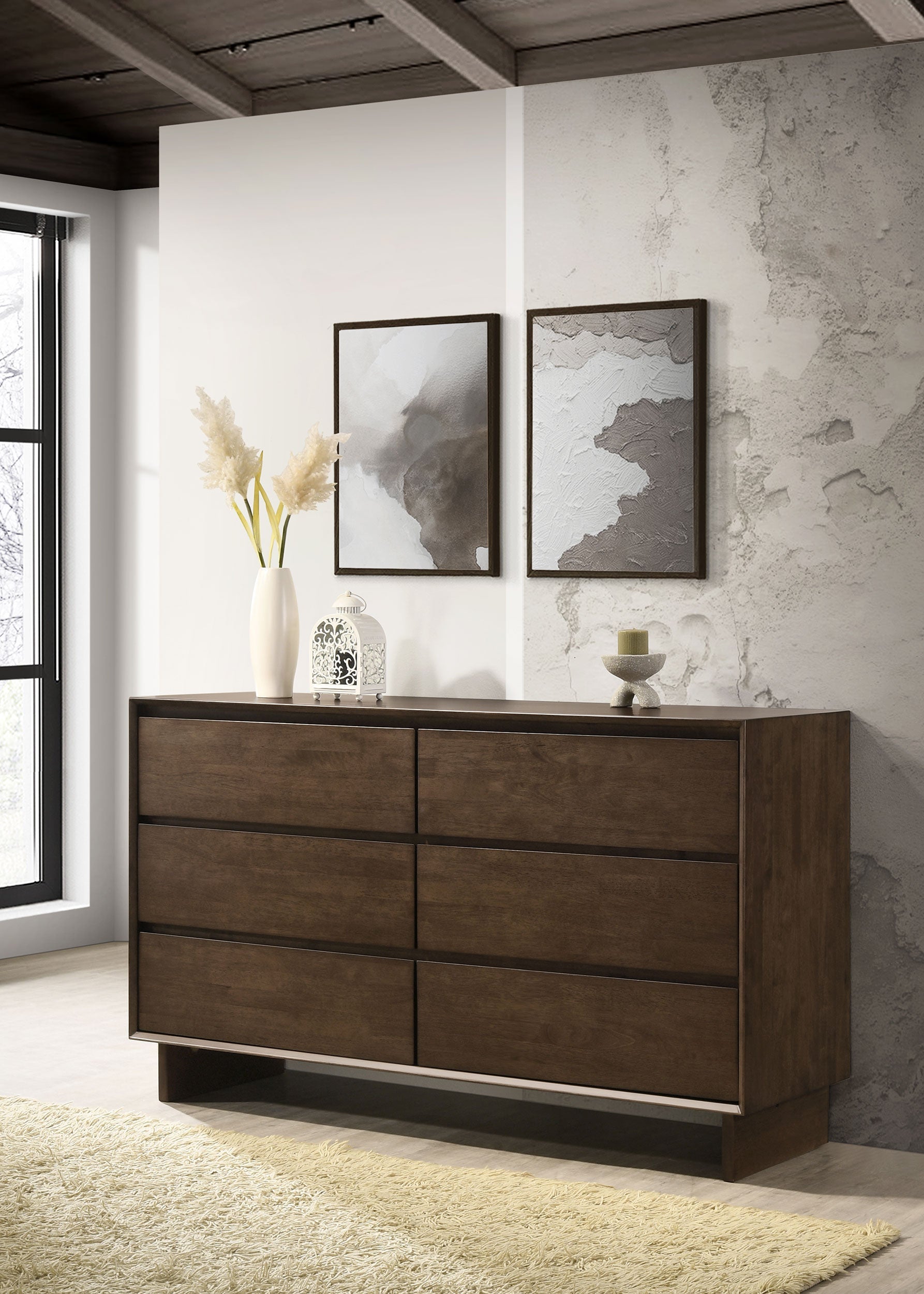 Glenwood 6-drawer Dresser and Mirror Warm Brown