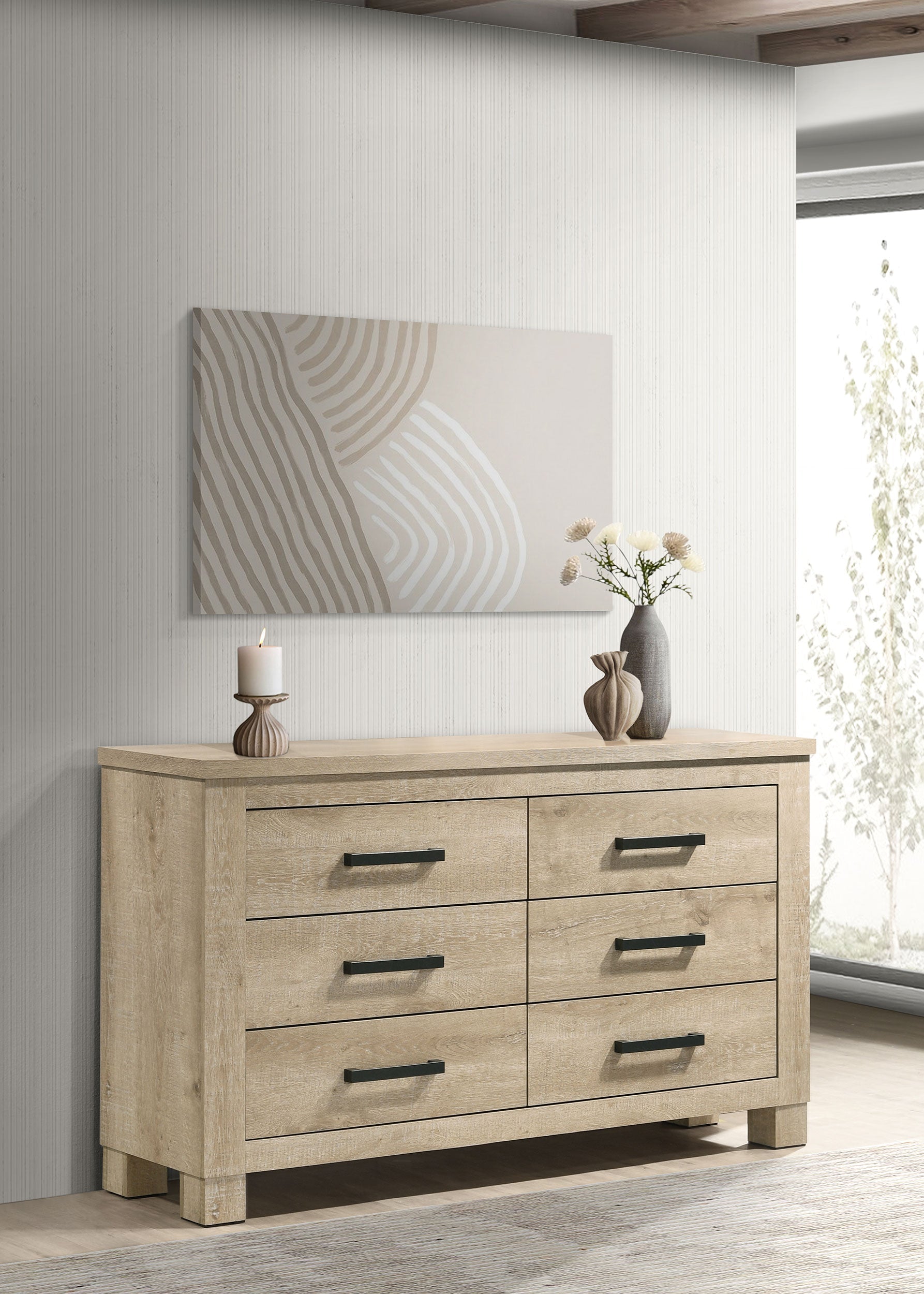 Oakglen 6-drawer Bedroom Dresser and Mirror Weathered Oak
