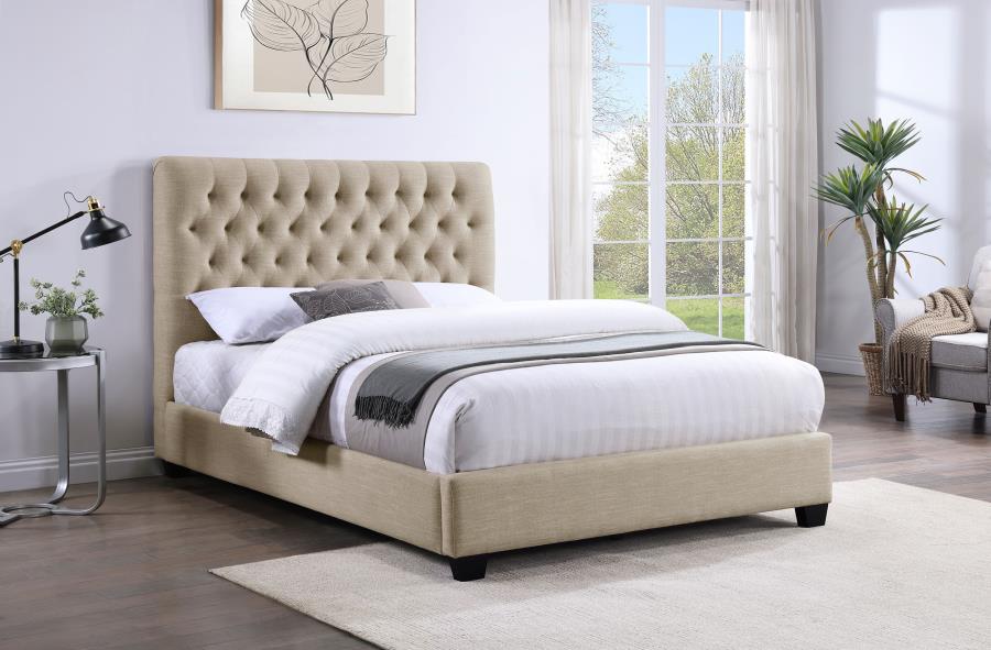 Chloe Upholstered Panel Bed Oatmeal