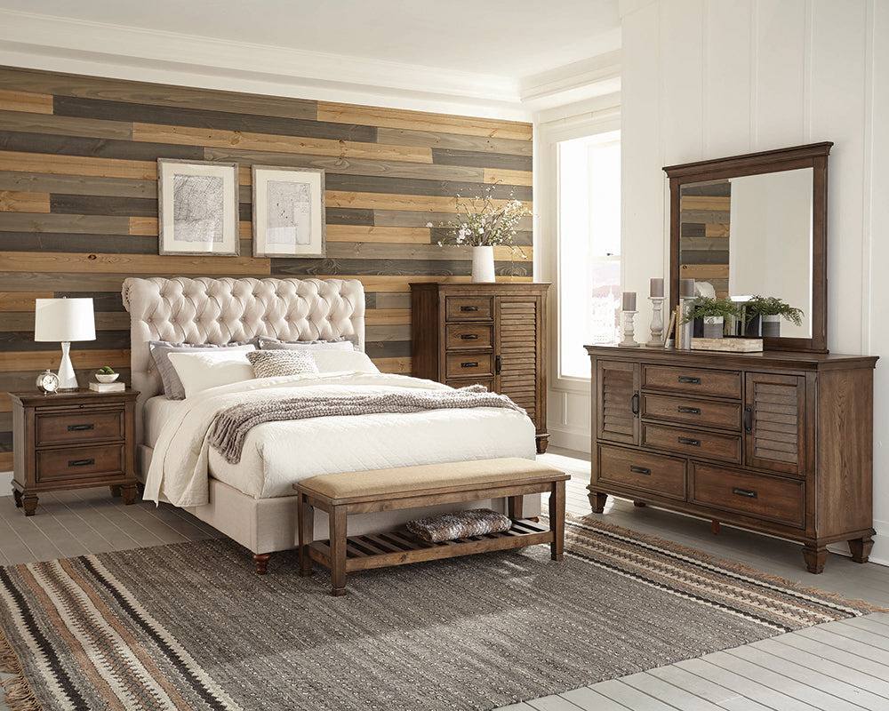 Devon  Upholstered  Bedroom Set Beige and Burnished Oak