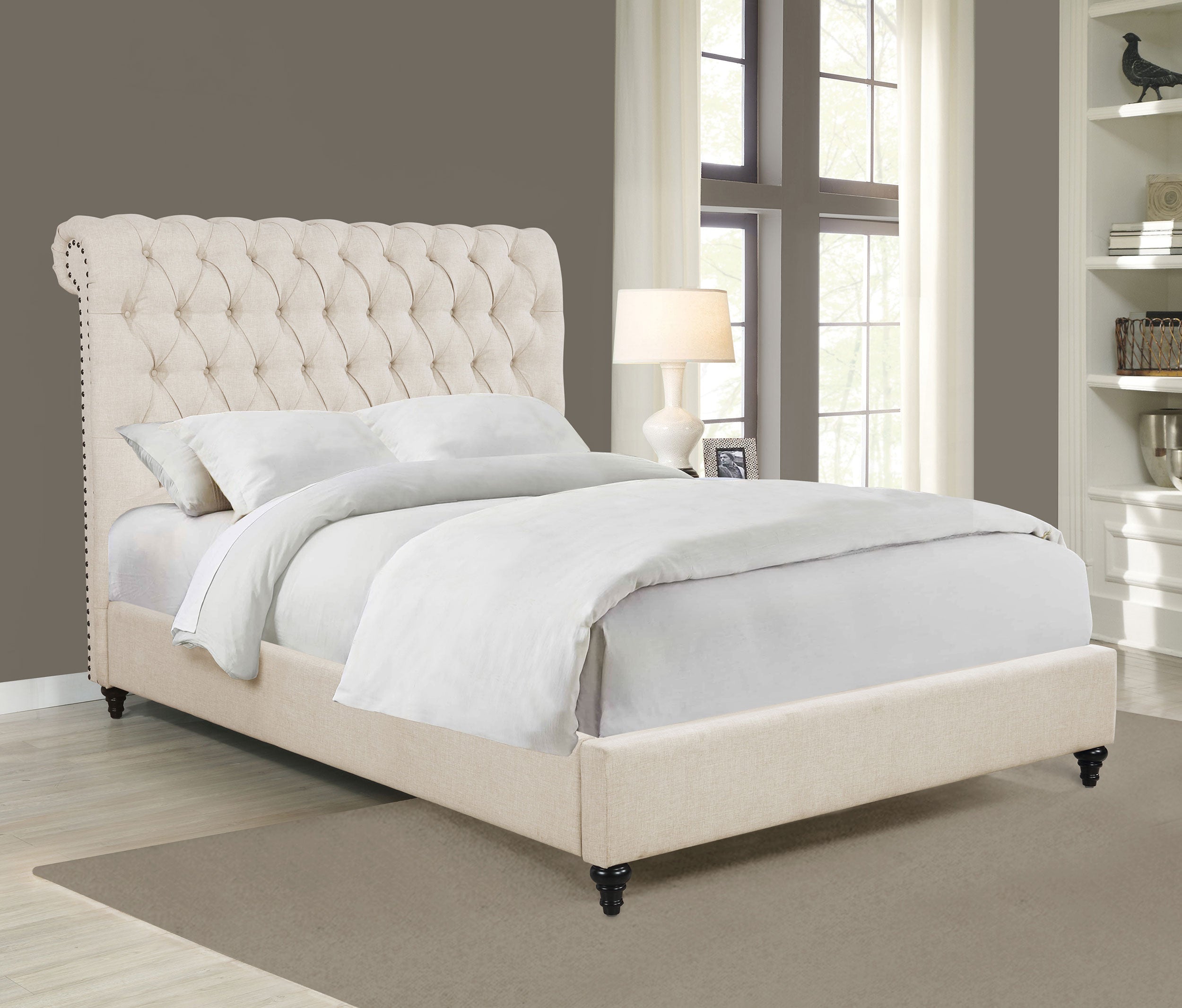 Devon 57-inch Upholstered California King Panel Bed Beige