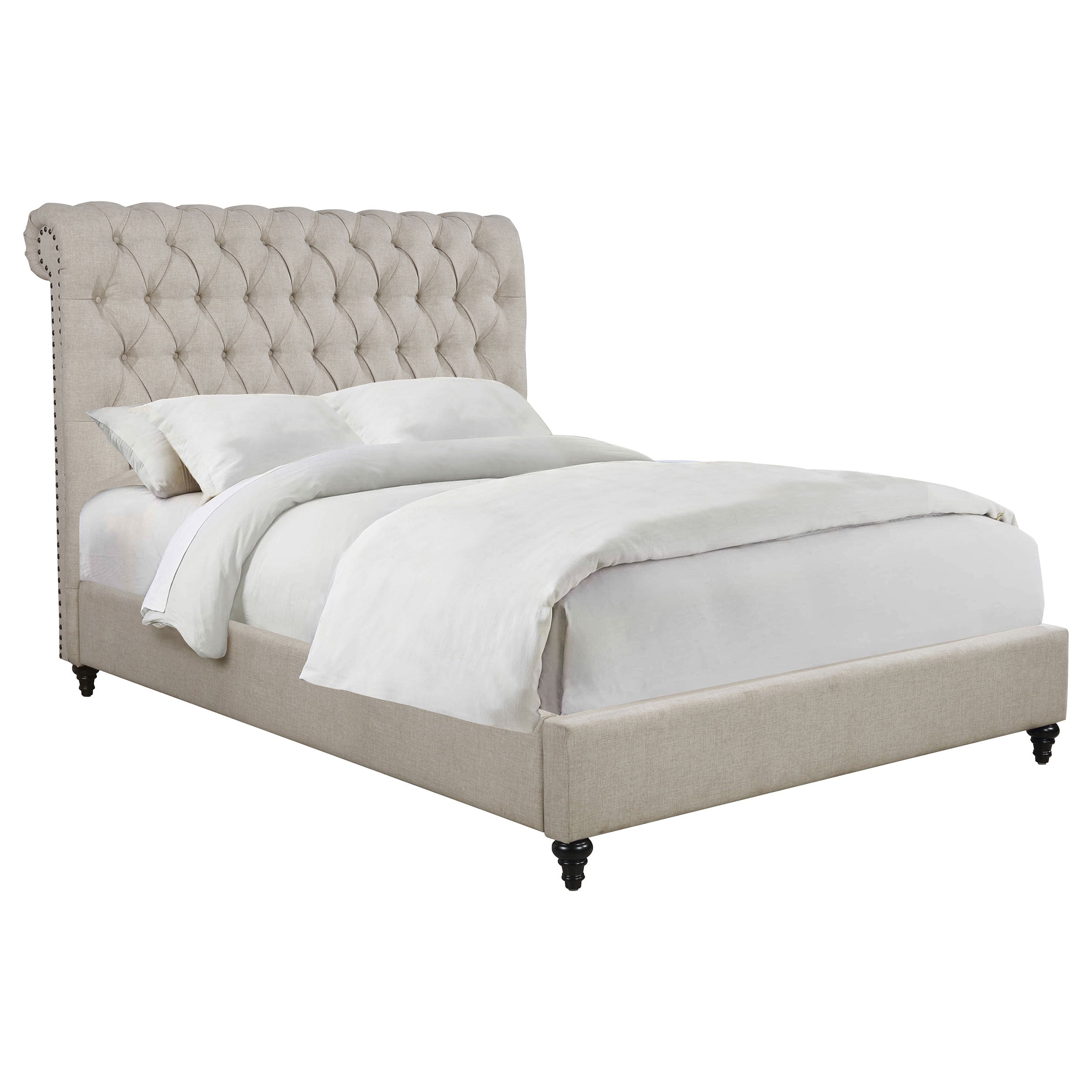 Devon Tufted Upholstered  Bed Beige